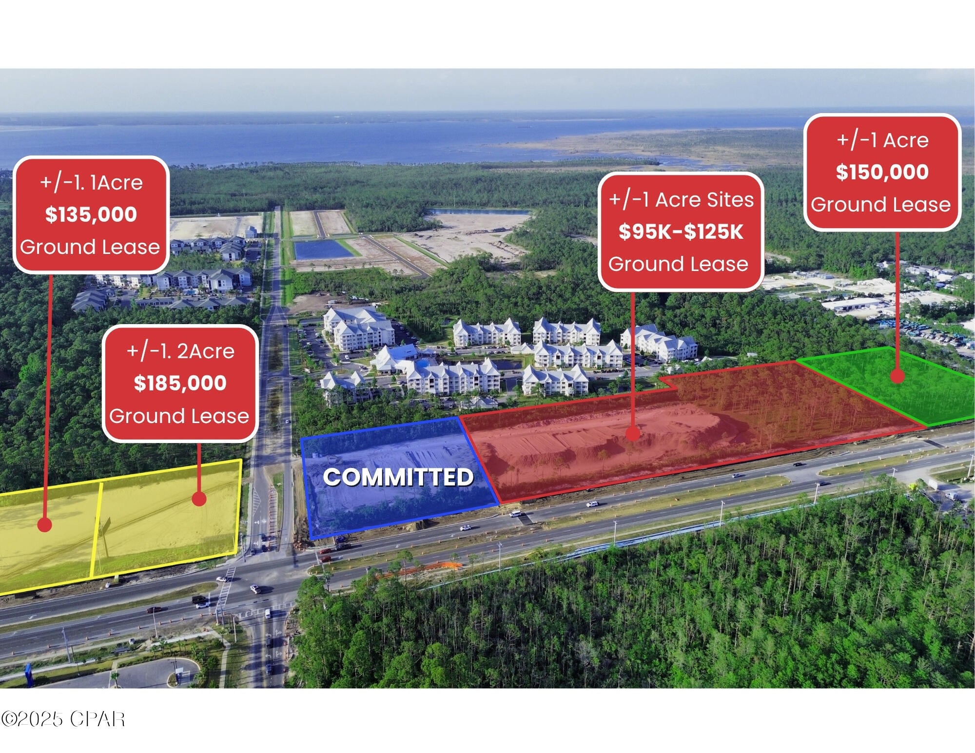This prime commercial offering is located at the high-traffic, signalized intersection of Panama City Beach Parkway and Clara Avenue, with +/-51,000 vehicles per day (AADT). Positioned on the northwest corner, the site features approximately 360.89 feet of frontage and 273.99 feet of depth, offering outstanding visibility, access, and development potential. Surrounded by a dense residential base of approximately 1,400 single-family and multifamily units, the property is ideally suited for hotels, quick-service restaurants, banks, urgent care centers, and other retail uses. The site is centrally located between two of the market's most vibrant commercial hubs—just 1.5 miles east of Breakfast Point Marketplace (home to Publix, Starbucks, Lowe's, CVS, Chick-fil-A, and more) and 2 miles west of Pier Park, a premier shopping and entertainment destination with over 120 national retailers and restaurants. Nearby attractions such as Topgolf, Shell Point Surf Park, Shipwreck Island Waterpark, and Dolly Parton's Pirates Voyage Dinner & Show further enhance the area's year-round draw for both tourists and residents. 

Panama City Beach, situated along Florida's scenic Gulf Coast, is a dynamic and fast-growing market that welcomes over 17 million visitors annually. Long recognized for its tourism-driven economy, the city is evolving into a more diversified regional hub with increasing residential growth, healthcare expansion, and infrastructure investment. Planned communities like Breakfast Point and major developments by The St. Joe Company have contributed to a rising year-round population and heightened demand for supporting services and retail. Infrastructure enhancements, including upgrades to Northwest Florida Beaches International Airport and improved transportation corridors, continue to fuel the area's momentum. With strong consumer demand, a robust tourism base, and growing economic diversification, Panama City Beach stands out as one of the most active and opportunity-rich markets in Northwest Florida.

Signalized Intersection
Site Dimensions: 18,883.17' of frontage and +/-273.99' to +/-400.11' of depth
Hard Corner Site Available - NWC of Clara Ave. Restaurants, banks, urgent care centers, and other retail uses. The site is centrally located between two of the market's most vibrant commercial hubs—just 1.5 miles east of Breakfast Point Marketplace (home to Publix, Starbucks, Lowe's, CVS, Chick-fil-A, and more) and 2 miles west of Pier Park, a premier shopping and entertainment destination with over 120 national retailers and restaurants. Nearby attractions such as Topgolf, Shell Point Surf Park, Shipwreck Island Waterpark, and Dolly Parton's Pirates Voyage Dinner & Show further enhance the area's year-round draw for both tourists and residents.

C-Store Committed to NEC of Clara Ave.
+/- 51,000 AADT on Panama City Beach Pkwy
Strong Surrounding Residential Density: +/-1,400 single-family and multifamily units directly adjacent
Proximity to Key Retail and Employment Hubs:
 • 1.5 miles east of Breakfast Point Marketplace (Publix, Starbucks, Lowe's, CVS, Home Depot, Chick-fil-A, and more)
 • 2 miles west of Pier Park - Panama City Beach's premier lifestyle center with 120+ stores and restaurants, including Walmart, Dick's Sporting Goods, and The Fresh Market
Ideal Uses: Hotels, QSRs, Banks, Urgent Care Centers, and Other Retail
Nearby Attractions: Topgolf, Shell Point Surf Park, and Dolly Parton's Pirates Voyage Dinner & Show, Shipwreck Island
