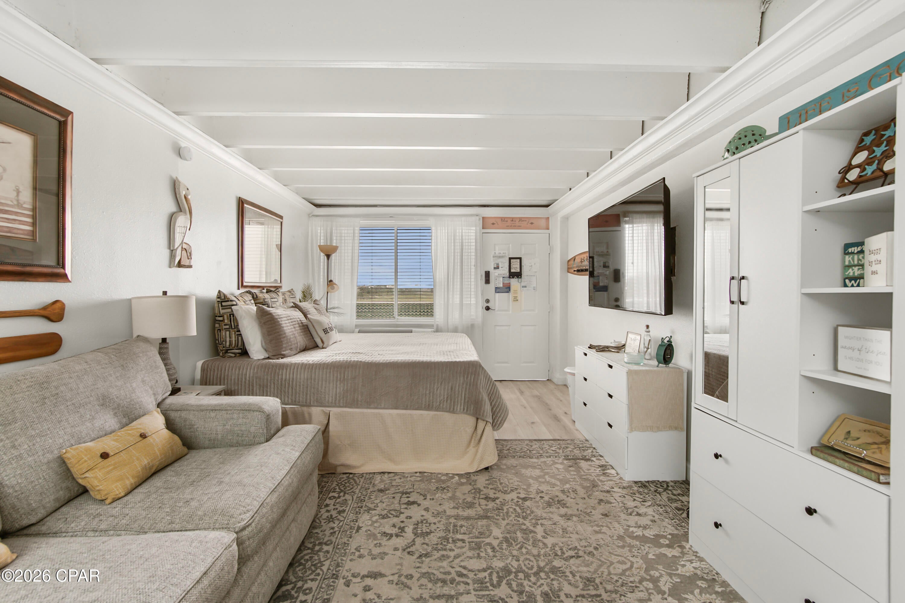 Own a slice of beachfront history in the iconic Fontainebleau Terrace, a Gulf-front co-op on the sought-after west end of Panama City Beach. This charming studio condo sits directly on the Gulf and is just steps from Bid-A-Wee Beach, a private, deeded beachfront community that guarantees unobstructed Gulf views with no high-rises next door. Whether you're seeking a serene retreat or a short-term rental investment, this unit delivers location, value and true peace of mind.

The efficient layout is ideal for solo travelers, couples, or small families looking to maximize beachfront living. Enjoy stunning sunrises and sunsets from your Gulf-facing windows, and take full advantage of Fontainebleau's rich amenities, including direct beach access, a beachfront pool, outdoor grilling stations, on-site laundry facilities and an owner's lounge featuring panoramic Gulf views. 

Fontainebleau Terrace has successfully passed its Milestone and SIRS inspections and has actively enhanced the property with updates to the lounge, gym, and fifth-floor roof. The building's land lease is fully paid, which means the HOA now owns the building and land outright, providing exceptional stability and value for all owners.

What truly sets this building apart is the all-inclusive HOA structure. Your monthly dues cover electricity, gas, fiber-optic Wi-Fi, water, garbage, security and cable, so you'll never face surprise utility bills. In response to the upcoming Front Beach Road expansion, the HOA has proactively acquired the building and parking lot across the street. Each owner contributes just $498 per month starting Oct 1, 2026 for 4 years and then it is paid off!



This unit has been thoughtfully updated within the past four years, featuring new vinyl plank flooring, a completely renovated kitchen with shaker cabinetry and granite countertops, fresh paint throughout and a new HVAC unit installed in October 2023. 

Located just two miles from Pier Park and within easy walking distance to dining, shopping, and attractions, this property offers the ideal blend of vintage charm and modern convenience in the heart of Panama City Beach.