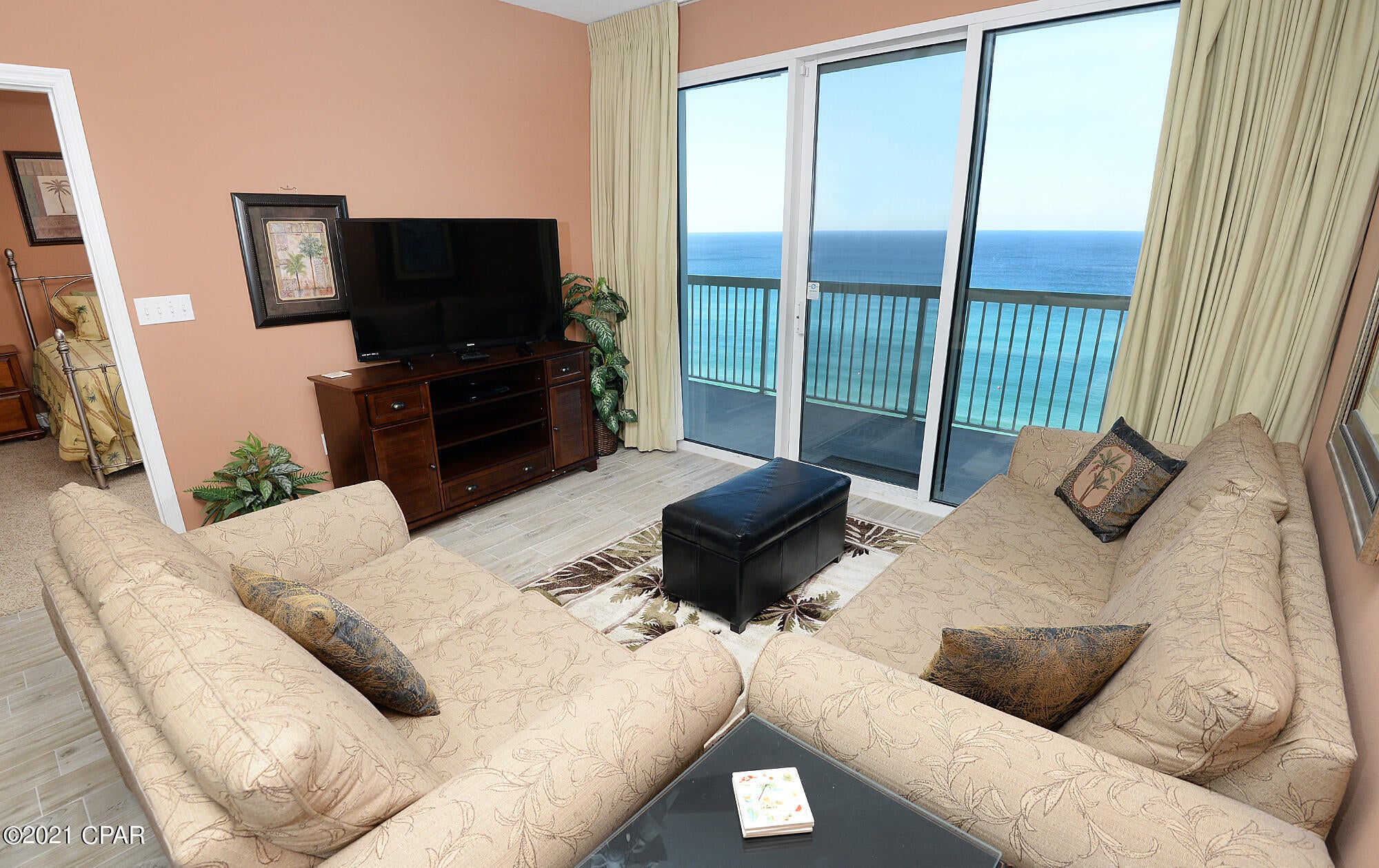 RARE OPPORTUNITY AT CELADON BEACH RESORT!!!! Awesome 1BR / 2BA unit with a GULF FRONT MASTER BEDROOM...These units do not come up for sale often! You or your guests will enjoy Breathtaking Views of the Gulf of Mexico whether sitting out on the Balcony or relaxing in the spacious Living Area. This Condo also boasts a Large Bunk Room, two Full Bathrooms with the Master Bathroom having double vanity sinks. Unit is being sold fully equipped and rental ready with many upgrades including; New Washer/Dryer, Wood Grain  Floor Tile installed in the Living Area, Kitchen and Bathrooms, and new Kitchen Stainless Steele Appliances in 2018. Also, a New Coast Green Air HVAC with Water Heater Thermonator Control System was installed in 2019, new Ceiling fans throughout in 2020 and Brand New Polywood Balcony Furniture which includes a table, (2) dining chairs & (2) Adirondack chairs. This Incredible unit is also located in the ever-popular Celadon Beach Resort. The resort itself features a heated Gulf front pool and spa, an indoor/outdoor heated pool, 2 hot tubs, tennis court, media room, meeting/conference room, fitness facility, 3 high speed elevators plus a four level parking garage with walk-over to the complex. So come see why you don't want to miss out on this opportunity!!!!  All dimensions are approximate and should be verified if important.