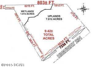 EXCELLENT DEVELOPMENT OPPORTUNITY! located on the northwest side of Hwy 231. The site is approx. 1/8 mile north of the intersection of Hwy 231(4 lane - divided)and Star Ave.,with a traffic signal. The site has a total of 723± feet on Hwy 231, less 60± Ft. F.D.O.T. easement on the southwest property line (663± ft. approx. net usable). The site contains 9.42± total acres. There is 1.81Â± acres of wetlands in the northwest corner area (7.61± acres net usable) and is irregular in shape. Zoned Agriculture 2 (Land use - Agriculture Timberland). The property may be re-zoned to Neighborhood Commercial. County Staff has indicated they would support the change(Bay Co.). Public water and Sewer (Bay Co.)Traffic Count - 28,000 (FDOT 2019)THIS SITE IS IN THE PATH OF MAJOR DEVELOPMENT ALONG HWY 23