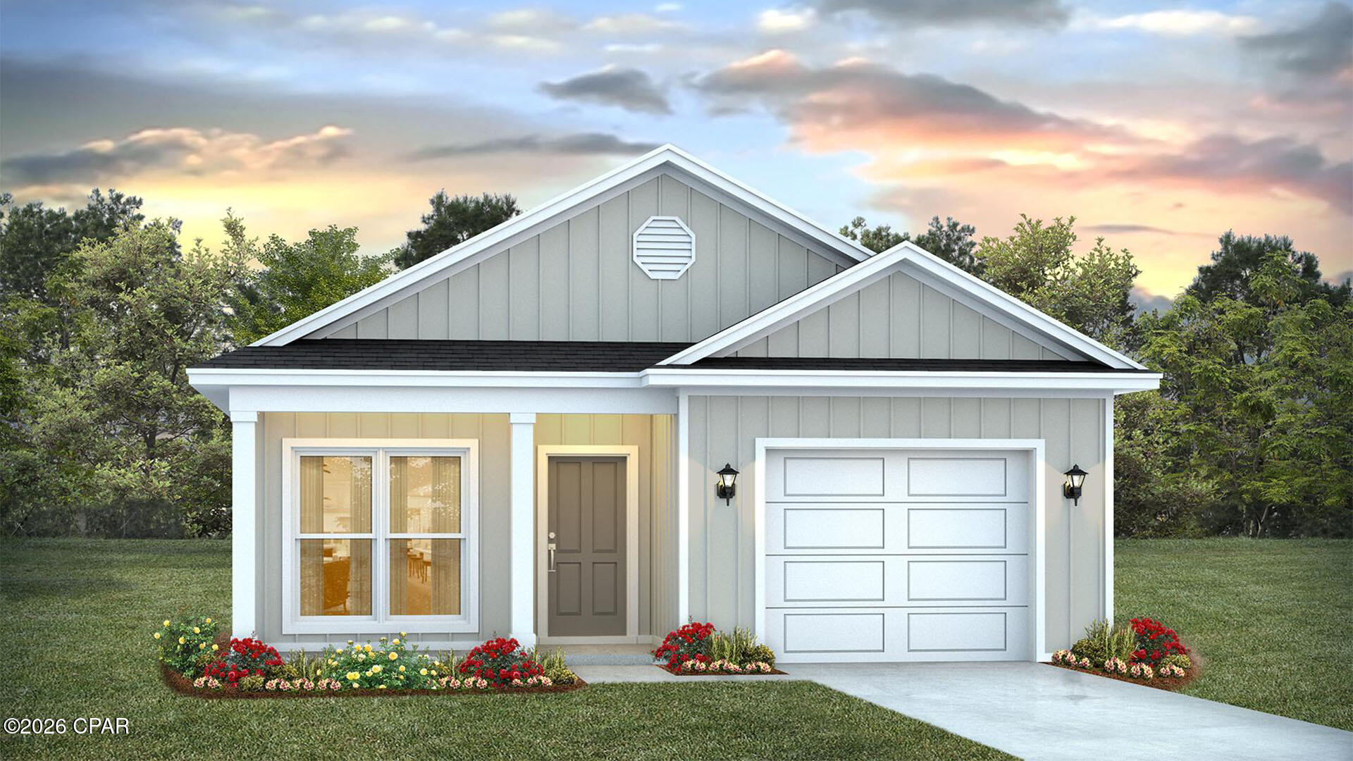 Welcome to the Ryker Plan, one of our new plans at Liberty I Panama City, Florida. The Ryker is a spacious single-story home with 1,443 square feet of comfortable living on a large corner lot. This beautiful home offers 3 bedrooms with 2 bathrooms, and a 1-car garage. Met with a cozy covered porch as you enter the home, The foyer welcomes you with beautiful EVP flooring which spans throughout the home in the main areas and bathrooms. Right by the front door is a bonus area which can serve as an office or a creative space. The hallway leads to the garage and laundry room into the open kitchen and living room area and the second and third bedrooms with the second bathroom in between. Each bedroom boasts plenty of space and sizeable closets for organization with soft carpet flooring.

The kitchen includes an island for extra counterspace and seating with granite countertops, stainless steel appliances, and beautiful white cabinetry. Natural light illuminates this main area for your family and friends to enjoy. Nearby, covered patio access is located by the primary bedroom and the dining area. The spacious primary bedroom features its own bathroom complete with double vanity granite countertops, a large walk-in closet, and a relaxing shower. In addition to all the features and amenities our Ryker plan offers, each is built with our Smart Home technology package, designed to bring the ease and convenience of life right to your fingertips.

On the outside of this popular plan, you will see durable vinyl siding, a rear patio to enjoy the spacious back yard and the beautiful Florida weather. Our Liberty community features underground utilities making it less susceptible to damage from severe weather leading to fewer outages and more reliable service. Residents of Liberty can enjoy exclusive access to two amenity centers, complete with two pools, a children's splash pad, two playgrounds for endless fun, a well-equipped fitness center, two pickleball courts and a basketball court to name a few things. To learn more about this home for yourself, call us to get connected today!