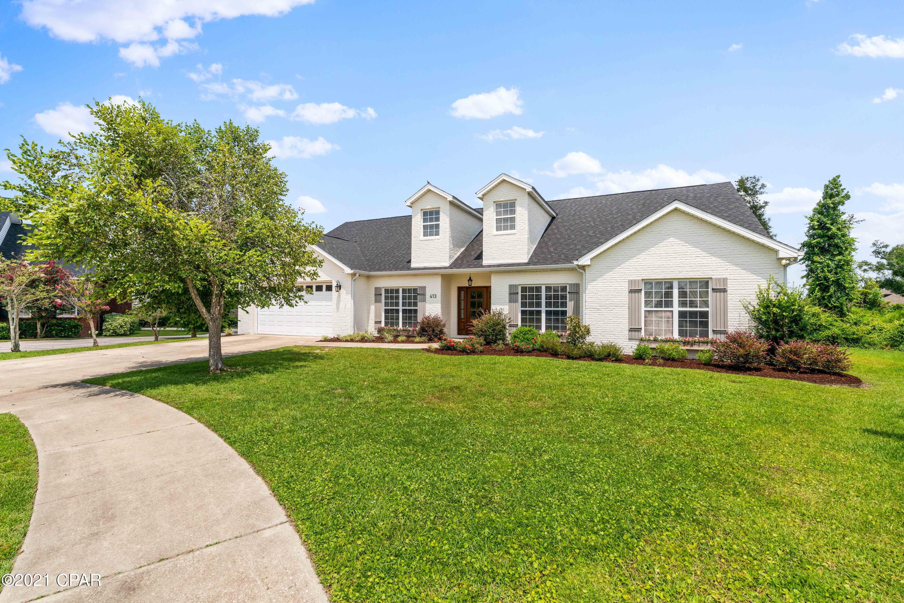 CURRENTLY UNDER CONTRACT, SELLER ACCEPTING BACK UP OFFERS. This spacious, renovated home is absolute perfection! Crisp painted white brick and located on a quiet culdesac in a well-established neighborhood of Lynn Haven, you will find this gorgeous 5 bed, 4.5 bath home with 2 offices and almost 900 SF bonus room upstairs and is move-in ready. The first floor offers an oversized Master suite with tray ceilings, an open concept living area with a gas fireplace and builtins as well as 9' ceilings. Notable upgrades include custom crown molding and trim throughout, shiplap and a well-equipped kitchen with LG Studio appliances. The HUGE bonus room upstairs has endless potential!