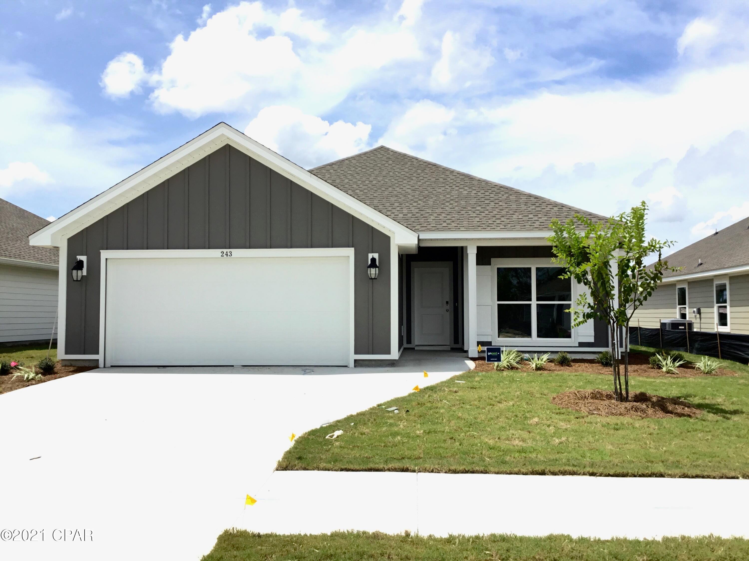 New construction by Truland Homes in the highly desirable Callaway Area! With 4 Bedrooms, Flex room and 2 Baths, this Sierra open floor plan home is a must-see, with a stunning interior featuring 10' high ceilings in the main living areas and a 9' tray ceiling in the master suite. Luxury Vinyl Plank floors, granite countertops, and so much more are found throughout the home. The exterior boasts of Hardi Board on all four sides, Tankless Gas Water Heater, and a completely landscaped yard with a sprinkler system. Offering added innovative technology and convenience, this home is equipped with a SMART Things hub, a Ring security doorbell, a Samsung tablet, and a Nest energy-efficient thermostat. Conveniently located to shopping, recreational parks, schools, and Tyndall Air Force Base. New construction by Truland Homes in the highly desirable Callaway Area! With 3 Bedrooms and 2 Baths, this Blue Ridge open floor plan home is a must-see, with a stunning interior featuring 10' high ceilings in the main living areas and a 9' tray ceiling in the master suite. Luxury Vinyl Plank floors, granite countertops, and so much more are found throughout the home. The exterior boasts of Hardi Board on all four sides, Tankless Gas Water Heater, and a completely landscaped yard with a sprinkler system. Offering added innovative technology and convenience, this home is equipped with a SMART Things hub, a Ring security doorbell, a Samsung tablet, and a Nest energy-efficient thermostat. Conveniently located to shopping, recreational parks, schools, and Tyndall Air Force Base.