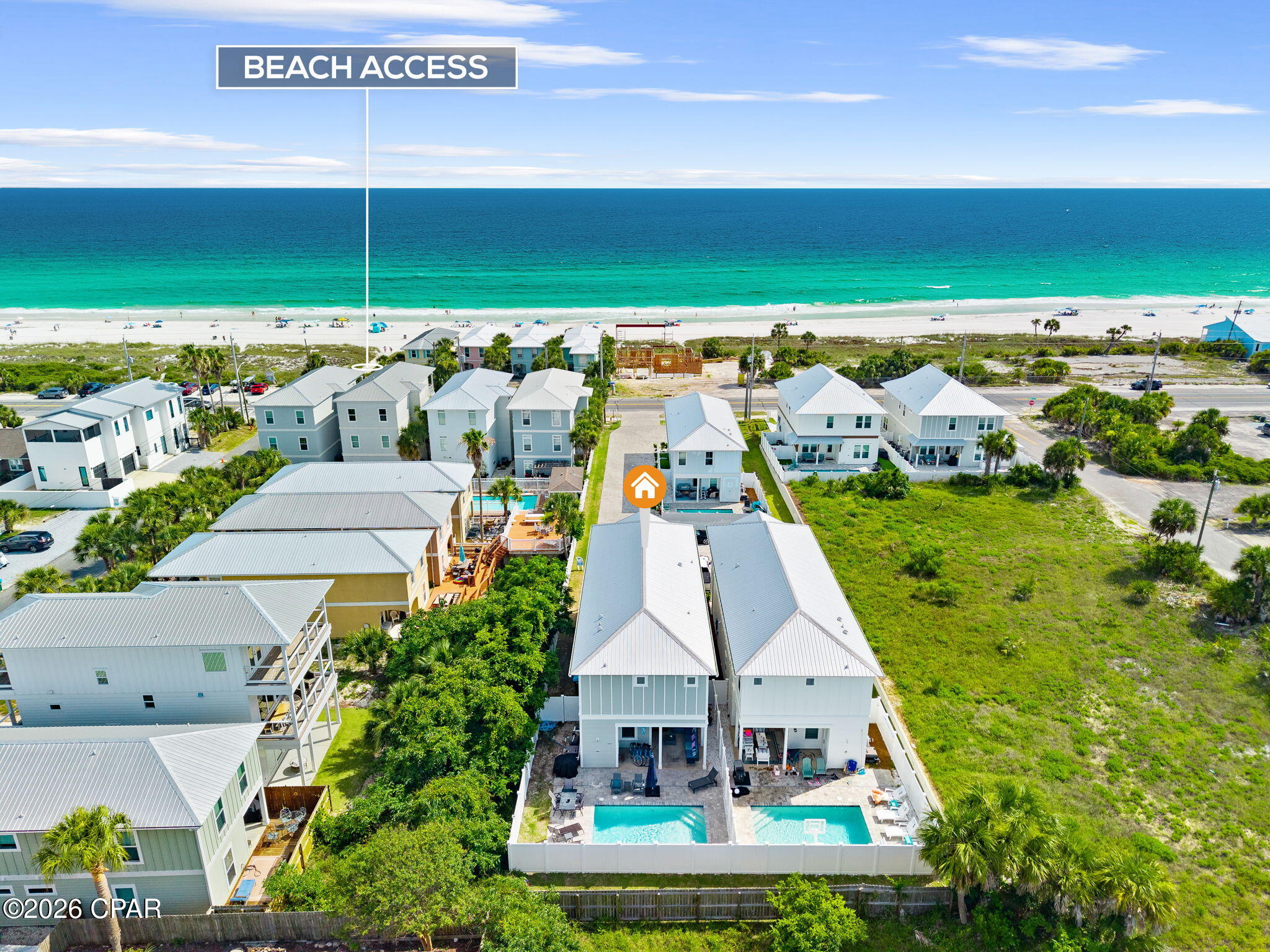 This absolutely elegant and luxurious home is a standout rental and exceptional income producer in highly desirable Laguna Beach. Perfectly located, it sits just 6 miles from the vibrant energy of 30A and only 4.5 miles from Pier Park, offering effortless access to dining, shopping, and entertainment. Yet, you're also directly across the street from one of the world's most beautiful stretches of sugar-white sand beaches. Featuring 2 Master Bedroom suites and 3 additional spacious bedrooms, and 4.5 bathrooms. This home also boasts a gourmet chef's kitchen complete with a gas stove, premium stainless steel appliances, and a large French-door refrigerator. Outside, a sparkling saltwater heated pool, with a shaded lounging area provides, the ideal setting for entertaining guests or relaxing after a day at the beach.This property consistently delivers strong year-round rental income, exceeding $150,000 annually.