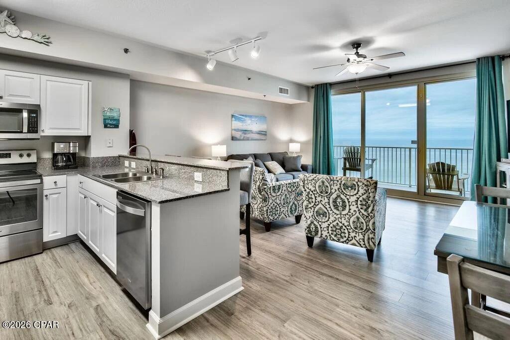 CURRENTLY UNDER CONTRACT, SELLER WILL CONSIDER BACKUP OFFERS.....  RENTAL MACHINE:  
2025 Gross Revenue - $58,743.00
2024 Gross Revenue - $59,741.00
2023 Gross Revenue - $60,025.00
...... TRUE GULF-FRONT!   Beautiful 1bd + Bunkroom with 2 full bathrooms.  One uniform floor through-out.   Stainless Steel appliances.  FULLY FURNISHED AND RENTAL READY.   Make sure to get this one on your list to see.  INCLUDES DEDICATED PARKING ON THE SAME FLOOR.   Park and walk right over to your condo.   NEW HVAC in 2024, New TV in Master Bedroom.  New Fridge in 2024.   All other appliances and water heater 2019.  Bunkroom has door added.  Bunkroom shower has glass door added.