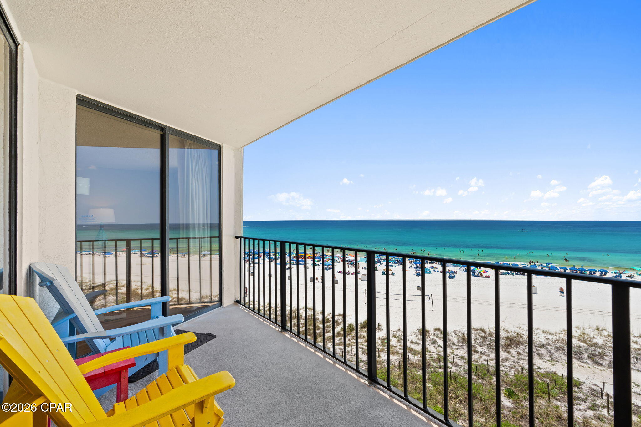 Welcome to Unit 403 at Edgewater Resort with beautiful updates and amazing gulf views! This desirable lower floor unit offers 1573 s.f. of living space, 3 generous sized bedrooms, each with en-suite bath, and a GULF FRONT PRIMARY BEDROOM.  Step inside to find tile flooring throughout and an open concept living and dining area filled with natural light and direct balcony access, ideal for enjoying the coastal breeze and panoramic water views. Your balcony opens from the living area, as well as the primary suite, and you can literally enjoy views from almost every room!  The fully equipped kitchen features stainless appliances, updated cabinetry and countertops, and a convenient breakfast bar.  Each of the 3 baths has been updated and 2 feature a large walk-in shower.  Edgewater Beach and Golf Resort is a gated full-service condominium resort with the most incredible amenities to offer in all of Panama City Beach.  Resort amenities include 11 pools, with multiple beachfront pools (some heated!), hot tubs, lagoon style pool with waterfalls, kids splash pad, full-service gulf front dining at Ocean's restaurant, Edgie's corner market for ice cream, Starbucks, snacks and sundries, fitness center, spa services, tennis, golf, pickleball, shuffleboard, activities, entertainment and 24/7 gated security.  With prime location, breathtaking views, beautifully updated interior, and incredible amenities - this property offers it all - luxury and convenience and the ultimate coastal lifestyle.   This is the perfect choice for a primary beach home, relaxing vacation get-away, or high-performing investment rental - CALL TODAY!