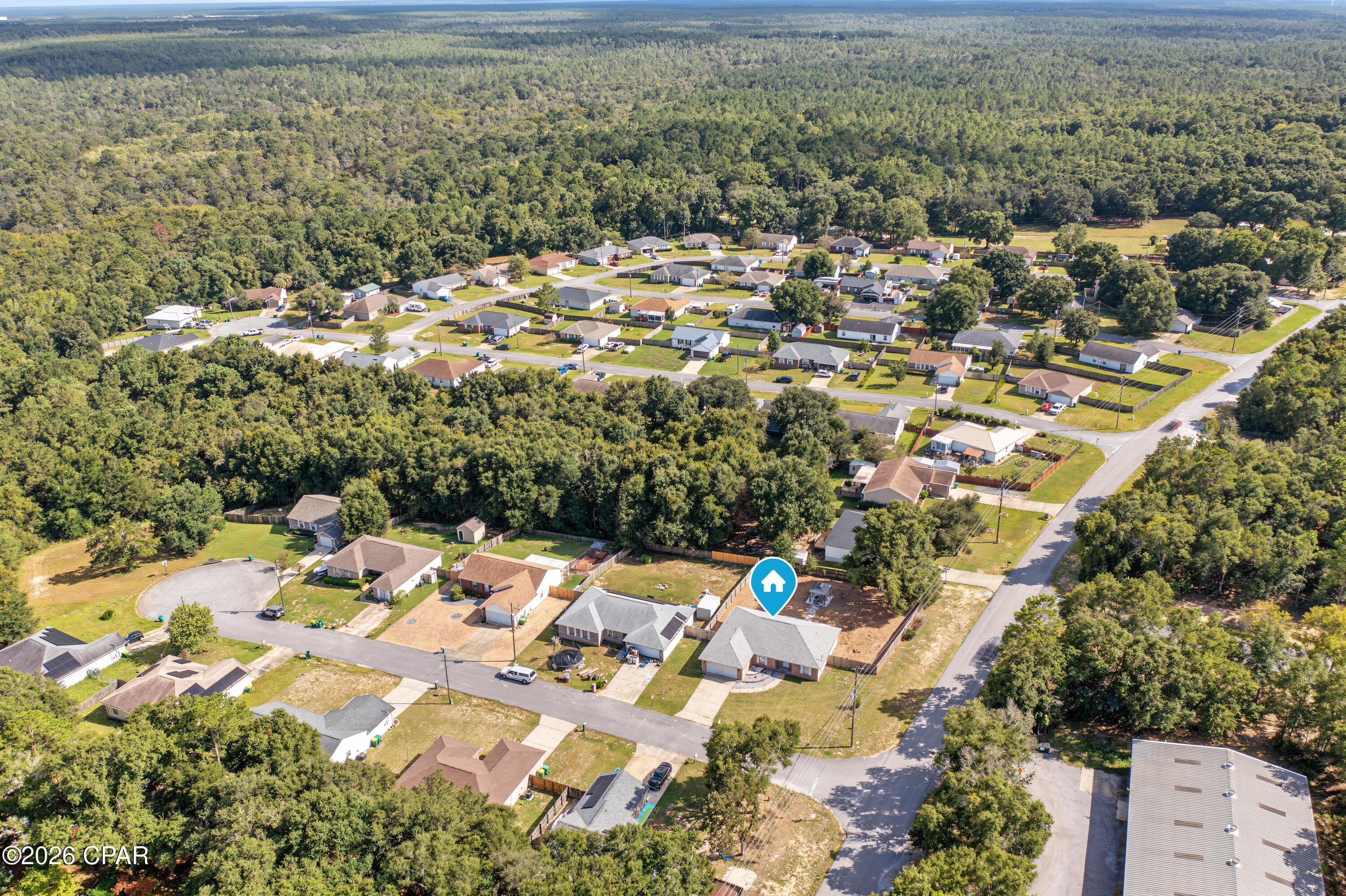 Fairchild Estates • New roof 2023 • Corner cul-de-sac lot • Split-bedroom layout • Fenced back yard

Located in Fairchild Estates, 3400 Skymaster Court in Crestview offers 3 bedrooms, 2 baths, and 1,854 square feet on a 0.31-acre corner lot. The split-bedroom floor plan centers around a spacious great room with vaulted ceiling details, plus a dining area, breakfast space, pantry, and practical kitchen layout. Recent updates include a brand-new roof installed in December 2023, new LVP in the main living area, fresh interior paint, updated lighting, and new hardware throughout. The primary suite features a tray ceiling, dressing area, soaking tub, and separate shower, while laminate, vinyl, and carpet flooring add function across the home. Outdoor features include a fenced back yard, open patio, level lot, and yard building for extra storage. A 2-car attached garage with opener, public water, and septic system add everyday convenience. Set on a dead-end cul-de-sac street in Crestview, this home is near local shopping, dining, parks, schools, and major north and south routes through Okaloosa County.