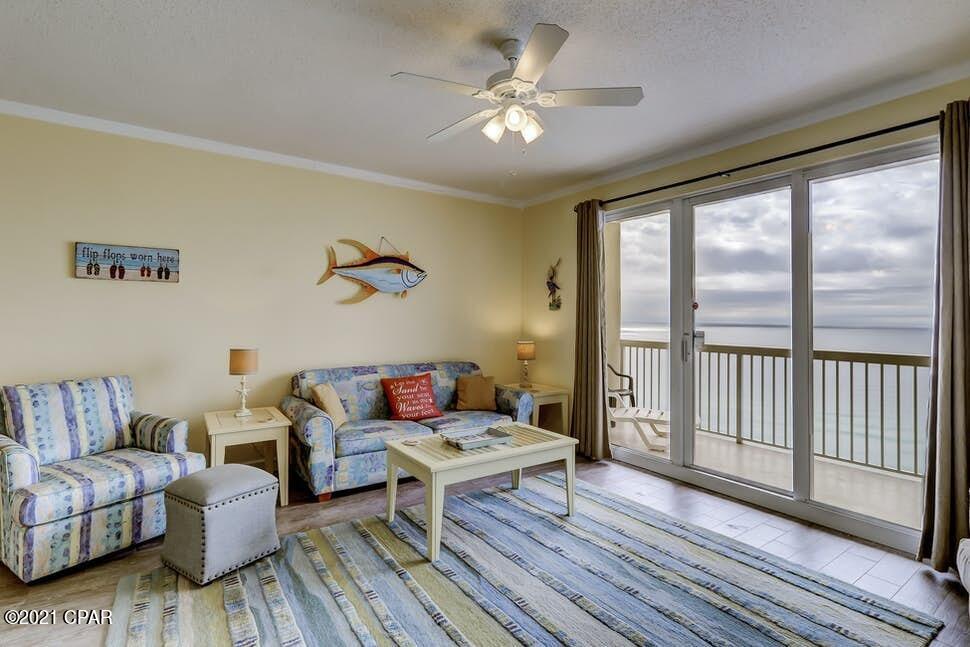 Prime 14th floor condo located in the beautiful development, Seychelles, which sits on 200 ft of the Gulf of Mexico right next to Schooner's. With a private balcony overlooking the Gulf, you will have a hard time leaving this paradise. With 883 sqft of living area, this condo offers a spacious master bedroom with private bathroom, a guest bathroom plus bunks in the hallway. The fully equipped kitchen and living area sit on the water and open to a large balcony overlooking the beach and emerald green waters of the Gulf. Enjoy cool breezes or take a walk on the beach to the State Park just minutes away. Sitting just above the main hustle and bustle of Panama City, this condo is the perfect place to get a bit of peace and quiet while still being a short drive from all of the action. Closest to the resort is Saint Andrews State Park sporting amazing trails to walk along and a beautiful view of the Gulf from the jetty. Within fifteen miles, there are several popular attractions including Shoppes at Edgewater, Schooners Last Local Beach Club, The Reel Contender Fishing Charter and Holiday Golf Club. Popular restaurants include Dat Cajun Place, Bayou on the Beach, Sandbar Seafood & BBQ Joint and Grill, and Firefly. Pier Park always has something going on as well, so shop around at familiar stores or simply explore the area to find your own favorite spots.