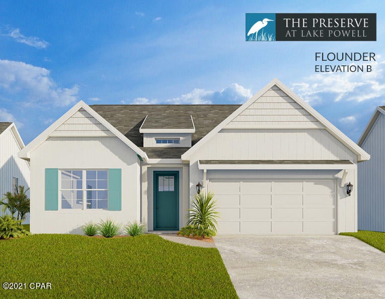 Enjoy the Inlet Beach lifestyle for a fraction of the price! The Preserve at Lake Powell is a coastal community located on the west end of Panama City Beach. We have 40 new lot/home packages to choose from and 4 floor plans. This premier development is only a short drive to the largest public beach access in Walton County, the public boat launch at Lake Powell Park, 30 Avenue for shopping & entertainment, Camp Helen State Park, and Rosemary or Alys Beach. Coastal style homes featuring quality materials, bold features, and versatile design are the centerpiece of this serene residential retreat. The Flounder floor plan features 3 bedrooms, 2 baths, 1,653 sq ft, 2-car garage, and an open patio (or the option for a covered porch). Standard features include scratch resistant laminate hardwood flooring, cabinets with soft close doors & drawers, granite countertops (can upgrade to Quartz), and more. Upon entry you are welcomed into the foyer which leads directly to the kitchen and open living & dining areas. Several windows bring in lots of natural light giving the space a great ambiance.

The kitchen features a large center island with breakfast bar, stainless steel appliances, cabinets with soft close doors & drawers, granite countertops & backsplash, and a separate pantry. There is an option to upgrade to the gourmet kitchen.

The spacious master suite features a walk-in closet and a luxurious en-suite master bath with double vanities, walk-in tile shower, and a separate water closet. The split bedroom floor plan places the two additional bedrooms at the front of the home giving the master extra privacy. Additional bedrooms are generous in size and share a bathroom.

This is your opportunity to own a brand new coastal home located in the heart of what makes the Emerald Coast famous. The Preserve at Lake Powell is ideally located with quick and easy access to outdoor activities such as biking, hiking, kayaking, paddle boarding, boating, and fun beach days. There are currently homes under construction and several available lots. Choose your lot and the features/options of your Flounder floor plan today! Full packages are available upon request. We look forward to helping you find an amazing property with a million dollar lifestyle at a fraction of the price!

**Pricing is subject to change based on additional upgrades being added during the construction process.**