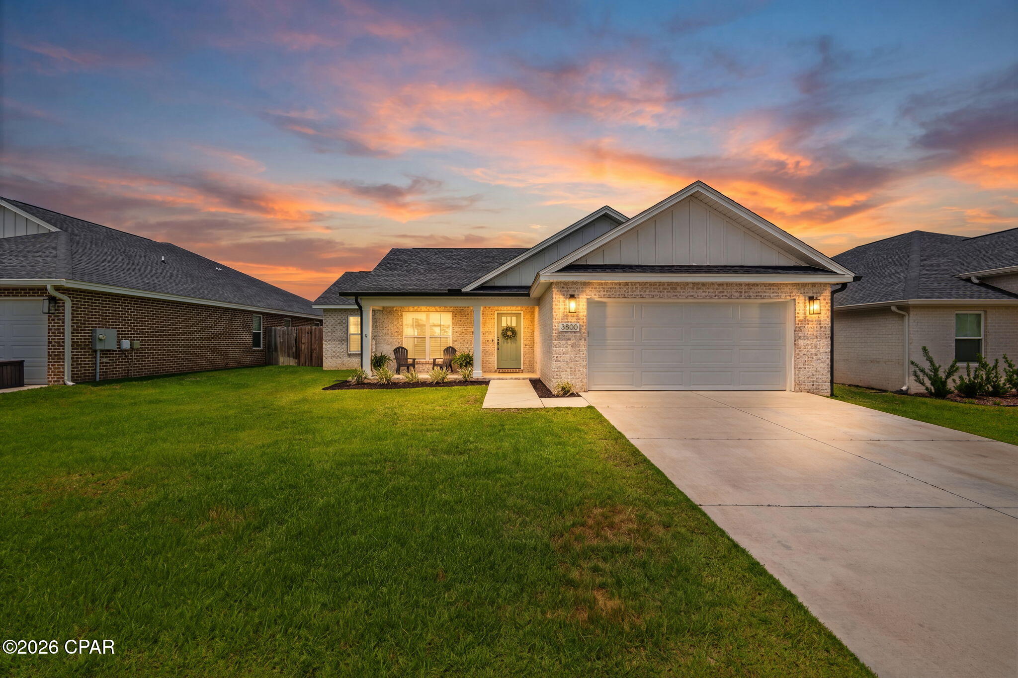 Back on the market! No fault of the sellers. Welcome to the highly sought-after Dartmouth Floor Plan built by Ben Wortman, a beautifully designed 3-bedroom, 2-bathroom brick home located in the desirable College Station community just off Highway 231. Step inside to discover an inviting open-concept layout highlighted by luxury vinyl plank flooring throughout the main living areas, elegant wide baseboards and trim, and custom wainscoting that enhances the entryway, dining area, hallway, and laundry room. The spacious living room features a stunning vaulted ceiling, while the formal dining area offers the perfect space for entertaining guests. The chef-inspired kitchen is thoughtfully designed with quartz countertops, a stylish tile backsplash, stainless steel appliances, a large island with breakfast bar seating, built-in pantry, and microwave seamlessly integrated into the cabinetry. A charming built-in window bench adds both character and functionality to the space. Retreat to the luxurious primary suite featuring a tray ceiling and private access to the covered back patio. The spa-like en-suite bathroom boasts an oversized soaking tub with a freestanding faucet, dual vanities, a beautifully tiled walk-in shower with glass door, and a spacious walk-in closet complete with a built-in shoe rack. The secondary bedrooms are generously sized, while the guest bathroom offers a convenient tub/shower combination. The laundry room is equipped with additional cabinetry for storage and organization. Outside, enjoy a covered front porch, covered back patio, fenced backyard, irrigation system, and gutters--providing both comfort and convenience for everyday living. Combining thoughtful design, upscale finishes, and a prime location, this exceptional home offers the perfect blend of style and functionality in one of the area's most desirable neighborhoods.