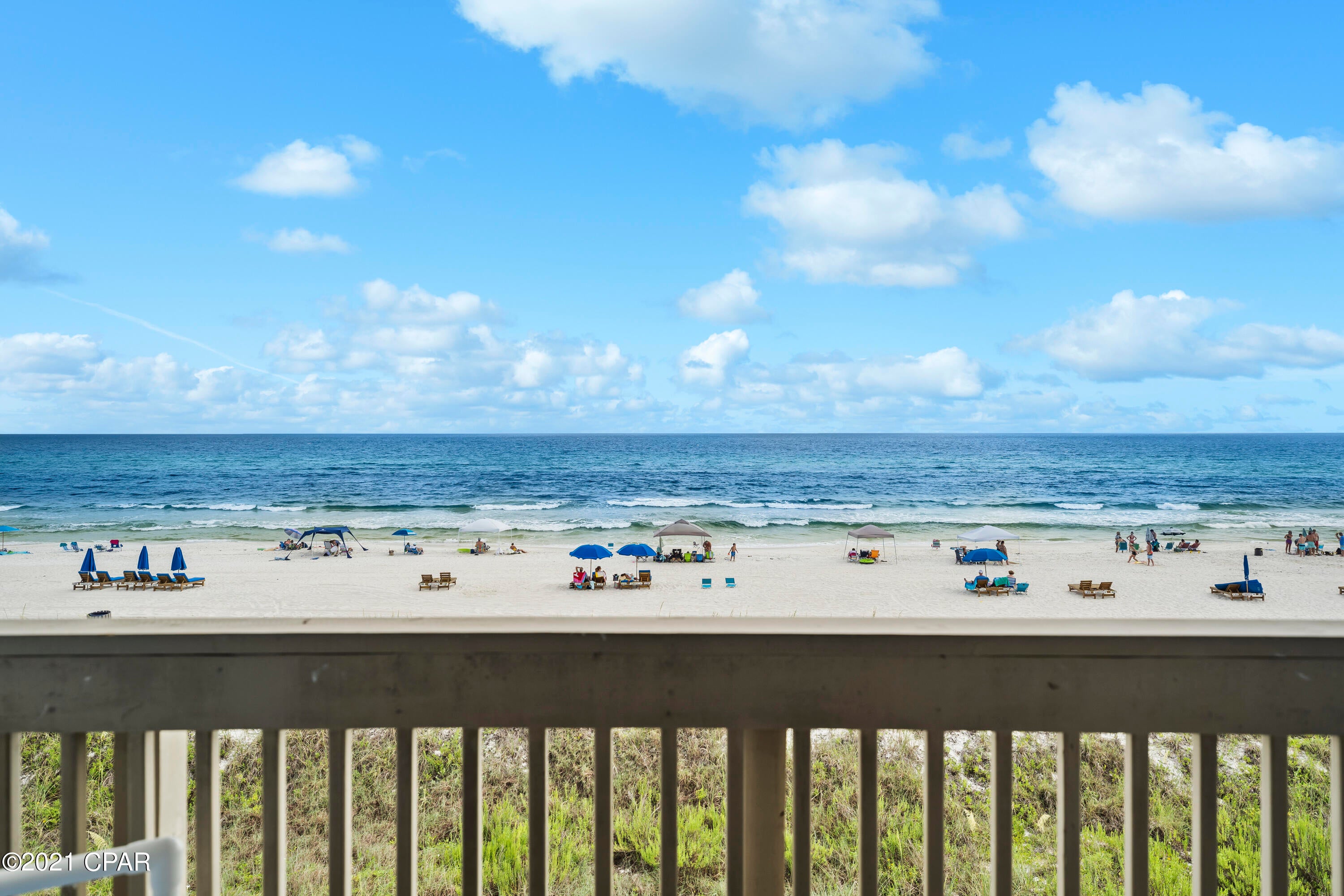 UNDER CONTRACT, SELLER ACCEPTING BACKUP OFFERS. Wow! This beautiful view can be yours on the quiet west end of Panama City Beach. You'll love the relaxed, laid back nature of Ramsgate Harbour set along 500 feet of the pristine beaches of the Gulf of Mexico. This two-story townhome style condo has unobstructed views to watch the sunsets along the emerald coast and TWO private balconies to enjoy it from! Whether your dream is to own a second home, or to invest in an income producing property, this is the unit for you! The location is superb; a quick drive East to all the action at Pier Park or West to all the nationally acclaimed restaurants and shops along 30A. The two bedroom unit was recently updated with new flooring, kitchen and master bath. You will not want to miss seeing this unit and start living the Panama City Beach lifestyle.

Renovations began in 2015 with the removal of all flooring throughout the condo; changing the main floor to the beautiful wood look tile, and the upper floor to a hearty wood tone laminate.  In addition, a new efficient water heater was installed that same year. 

In 2019, the owners completely remodeled the kitchen and powder room with new cabinets, granite countertops, and stainless steel appliances, plus new sink, faucets and lighting. Notice the counter height breakfast bar which makes the kitchen and great room more open and light filled.  

Additionally in 2019, the renovations included the spa like feel of the master bath. Notice the large tiled master shower, glass shower doors, double vanities, new faucets, flooring and lighting. All this,  making the baths feel more spacious.   The second bath was also updated with a new vanity, flooring and lighting, as well as fresh paint in both baths.  

Other important updates include a new HVAC in 2019.  Fresh paint in master bedroom, powder room in 2021. 

All measurements are approximate, please verify if important. 

This condo, with all its updates, is ready to enjoy as a vacation home or income producing investment. Short term rentals are allowed.  Please note pets are only allowed for deeded owners, not guests.
