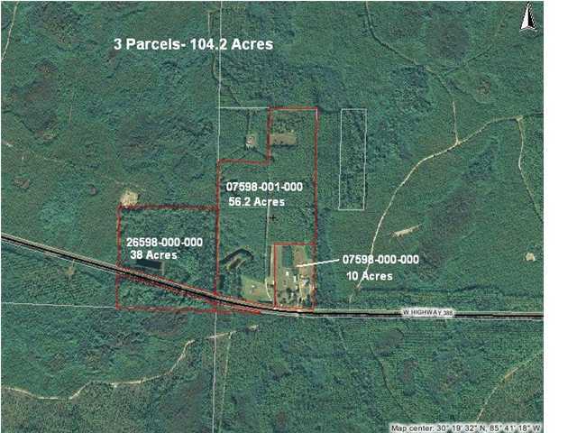 This is one of the few large parcels available in the W Hwy 388 Airport corridor between SR 77 and SR 79. The site is comprised of Three parcels, (Tax ID #'s 07598-000-000, 07598-001-000 and 26598-000-000) totaling approximately 104 acres. The site has over 2,640 ft. of road frontage on North Side of Hwy 388, approximately 2,000 feet of road frontage on South side. This portion of Hwy 388 is part of the West Bay Parkway Project (FDOT Project Number 424464-7) including 4-lane and road modifications to connect W Hwy 388 with E Hwy 388.  Much of the property is cleared.  The intent of this project is to widen and realign approximately six miles of SR 388 and east of Burnt Mill Creek to SR 77. The existing two-lane roadway will be reconstructed as a four-lane divided roadway and will in and will include a 12-foot shared-use path along the south side of the roadway. The eastern 1.5 miles of the project will realign SR 388 northward to intersect with SR 77 at CR 388 and a cul-de-sac will be constructed on existing SR 388 approximately 1 mile west of the existing SR 388 intersection at SR 77 and Edwards Road. Right-of-way and construction are not funded in the current FDOT Five-Year Work Program.  The property is also surrounded by the West Bay Sector Plan adopted in May 2015.  The West Bay Sector Plan, which remains one of the largest and most comprehensive land use plans in the state, encompasses approximately 75,000 acres and includes the Northwest Florida Beaches International Airport, preservation areas as well as opportunities for residential, commercial and light industrial land uses.  This property is primarily zoned Agricultural-Timberland under current county planning,  Elevations are 46-50 ft above sea level (see attached county topo); Portions of the property include Forested Shrub Wetlands (map attached);