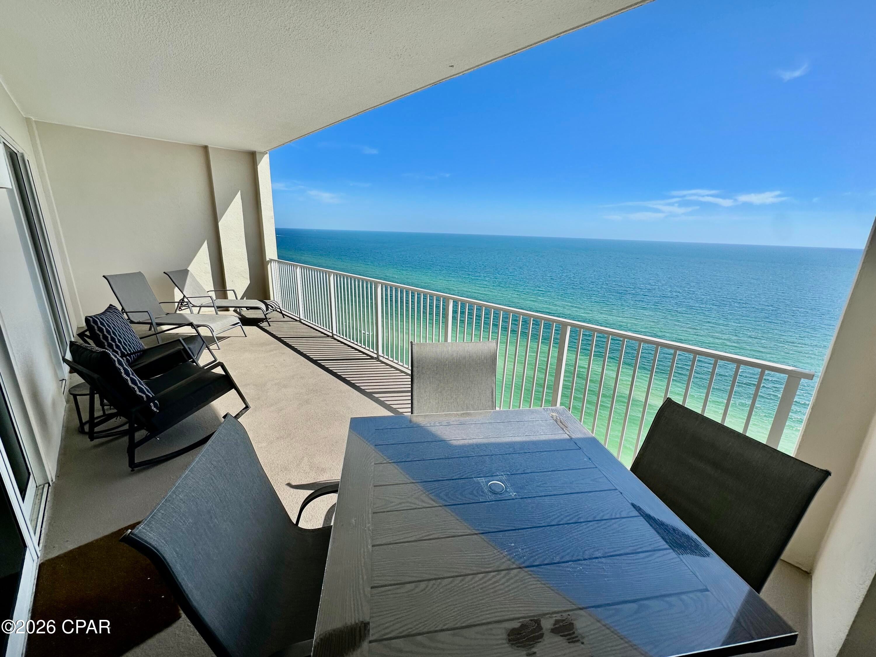 CURRENTLY UNDER CONTRACT, SELLER WILL CONSIDER BACKUP OFFERS 

Welcome to Ocean Reef 2103 -- Your Gulf-Front Getaway on the Emerald Coast!

Experience breathtaking Gulf views and effortless coastal living from the 21st floor of Ocean Reef. This fully furnished, rental-ready, gulf-front condominium offers the perfect combination of spaciousness, comfort, and resort-style amenities, making it an exceptional vacation home, investment property, or both.

One of the standout features of this residence is its coveted 10-foot ceilings and 8-foot interior doors, an exclusive feature offered only on floors 19 through 23 at Ocean Reef. From the moment you step inside, the elevated ceilings, taller doors, and open floor plan create an inviting sense of space and grandeur. Spectacular views of the Gulf of Mexico can be enjoyed from the living room, kitchen, and primary bedroom.

Step outside onto the expansive 10' x 28' private balcony, where there's plenty of room to entertain, relax, and soak in the stunning scenery. It's the perfect place to watch spectacular sunsets, spot dolphins and schools of fish, or simply take in the seemingly endless views stretching along more than 20 miles of the Emerald Coast.

The comfortable living area is designed for both relaxation and entertaining, featuring a sleeper sofa and two reclining chairs positioned to take full advantage of the incredible Gulf views. The fully equipped kitchen features stainless steel appliances, a breakfast bar with three bar stools, and an open design that flows seamlessly into the dining area, which comfortably seats six.

The Gulf-front primary bedroom, with king bed, offers direct balcony access, allowing you to wake up to beautiful water views and enjoy the coastal breeze without leaving your room. The private primary bath includes a spacious walk-in shower. The guest bedroom currently features a queen bed but offers enough space to accommodate two queen beds, providing flexibility for owners and rental guests.

A large laundry room adds valuable convenience while also providing generous storage space. The property also includes reserved, dedicated parking, an especially desirable feature for owners and guests.

Ocean Reef offers an impressive collection of resort-style amenities, including a Gulf-front swimming pool, indoor pool, hot tub, sauna, steam room, and fitness room. Seasonal beach chair service is also available, offering chaise loungers and umbrellas for the ultimate beach-day experience.

Location is another major advantage. Ocean Reef is conveniently situated approximately 1.5 miles from Pier Park, Panama City Beach's premier destination for shopping, dining, entertainment, and attractions. 

Directly across the street, you'll find a large gift shop, doughnut and coffee shop, mini-golf, go-kart track, snack bar, and more. And just two lots away, Runaway Island offers delicious beachfront dining with both indoor and outdoor seating.

Whether you're looking for a turnkey rental investment, a second home, or your own Gulf-front escape, Ocean Reef 2103 checks all the boxes. Beautifully furnished, rental-ready, exceptionally spacious, and positioned high above the Gulf with unforgettable views -- this is one you won't want to miss.

Put Ocean Reef 2103 at the top of your must-see list. You'll be glad you did!