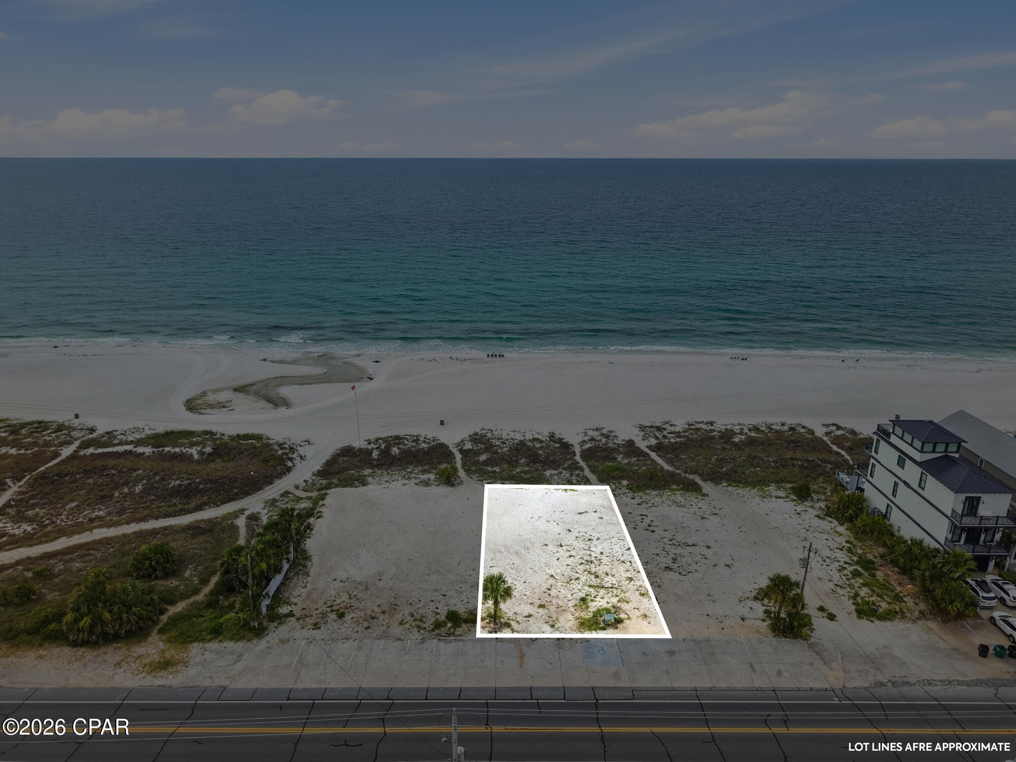 Looking for land to build that new beach house, on the most desirable West End of Panama City Beach, you just found it. Pick and choice which one or buy two for more privacy.  Each lot is shovel ready with plans for a 9 bedroom, 6500 Sq. Ft. home and also with DEP permit in hand. Construction can be under way in 30 days or less rather than a year waiting on permits.   This property was the old Pineapple Hotel, and it was torn down and replotted for 4 new Gulf Front Lots.  Each Lot is approximately 230' deep and 60' wide, and the seller will provide a platted and approved 4-story house plans and as well DEP permit to build. Look at document section for the plat, survey and building plans. Bids for construction area available from current builder.