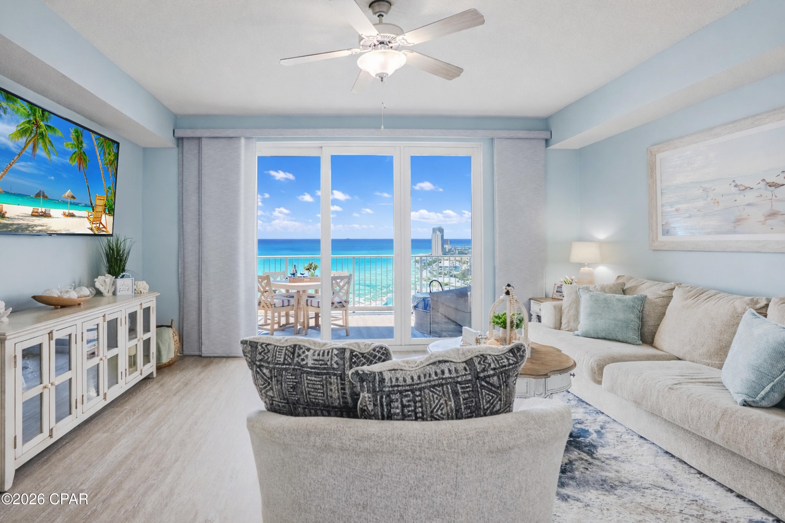 Just steps from the beach and offering gulf views from its private balcony, this professionally designed and thoughtfully updated 1BR+BUNKS/2BA condo in Calypso Tower 3 brings together an easygoing beach lifestyle, contemporary interiors, and the convenience of one of Panama City Beach's most walkable resort locations. Completed in 2021, Tower 3 remains the most recently built high-rise resort in the area, while its location puts the beach, Pier Park, and some of the area's most popular dining, shopping, and entertainment within easy reach. The condo has generated $32,500 in booked rental revenue for 2025 and $43,001.26 in booked rental revenue for 2026 (as of August 31).

Inside, 9-ft ceilings, an open layout, and abundant natural light create a bright and airy feel, complemented by soothing coastal paint colors and quality modern finishes. LVP flooring throughout the living areas and bedrooms offers the look of hardwood with the durability and easy maintenance that make sense for a beach home, while tile flooring in the bathrooms provides a practical finish. 

The kitchen features quartz countertops, stainless steel appliances, subway tile, generous cabinetry, and a breakfast bar with seating for four. Shiplap detailing along the front of the bar adds a subtle coastal touch. Blackout shades add comfort when it's time to unwind.

The primary bedroom offers a private bath with a glass-enclosed walk-in shower, while built-in twin bunk beds in the hallway provide additional sleeping space without taking away from the open living area. A second full bath with a tub/shower combination offers added privacy and convenience for guests, and a dedicated laundry closet with stacked washer and dryer keeps everyday essentials neatly tucked away.

The 10-ft-wide balcony gives you room to settle in outdoors, enjoy the breeze, and take in the breathtaking views. New Polywood table and chairs provide comfortable, durable outdoor seating, while a custom 6-inch foam pad on the patio sun bed makes it easy to stretch out and stay awhile.

Enjoy everything the resort has to offer with an array of amenities designed for relaxation and fun including a beachfront pool heated year-round, hot tub, tiki bar, fire pit, fitness center, covered parking, private beach walkover, and cabana rentals. 

Beyond the resort, Pier Park is right next door, with other restaurants, shopping, entertainment, and newer attractions like Topgolf and Dolly Parton's Pirates Voyage Dinner & Show all close by.

With its newer construction, thoughtful updates, and beach-and-Pier Park location, this Calypso Tower 3 condo offers an easy way to enjoy the best of Panama City Beach and the Emerald Coast. See it for yourself today!