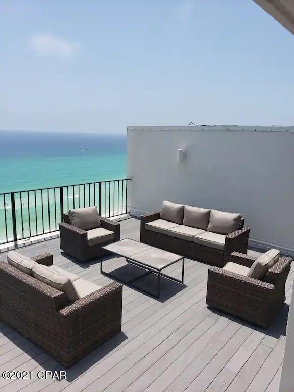Great floor plan with incredible views! This rare penthouse features an open floor plan spectacular views of the Gulf of Mexico from the dining room, living room and upstairs bedroom with ceiling to floor glass windows. The first floor features 1366 sf with an additional 400 sf bedroom with a 20x30 private sun deck on the second floor. Edgewater Beach Resort is the only full-service resort in Panama City Beach. The resort offers 11 pools, jacuzzi hot tubes, shuffleboard court, 6 tennis courts, gym and a executive 9 hole par 3 golf course. Owner has the condo booked through September and will work with new buyer to take future bookings over.
