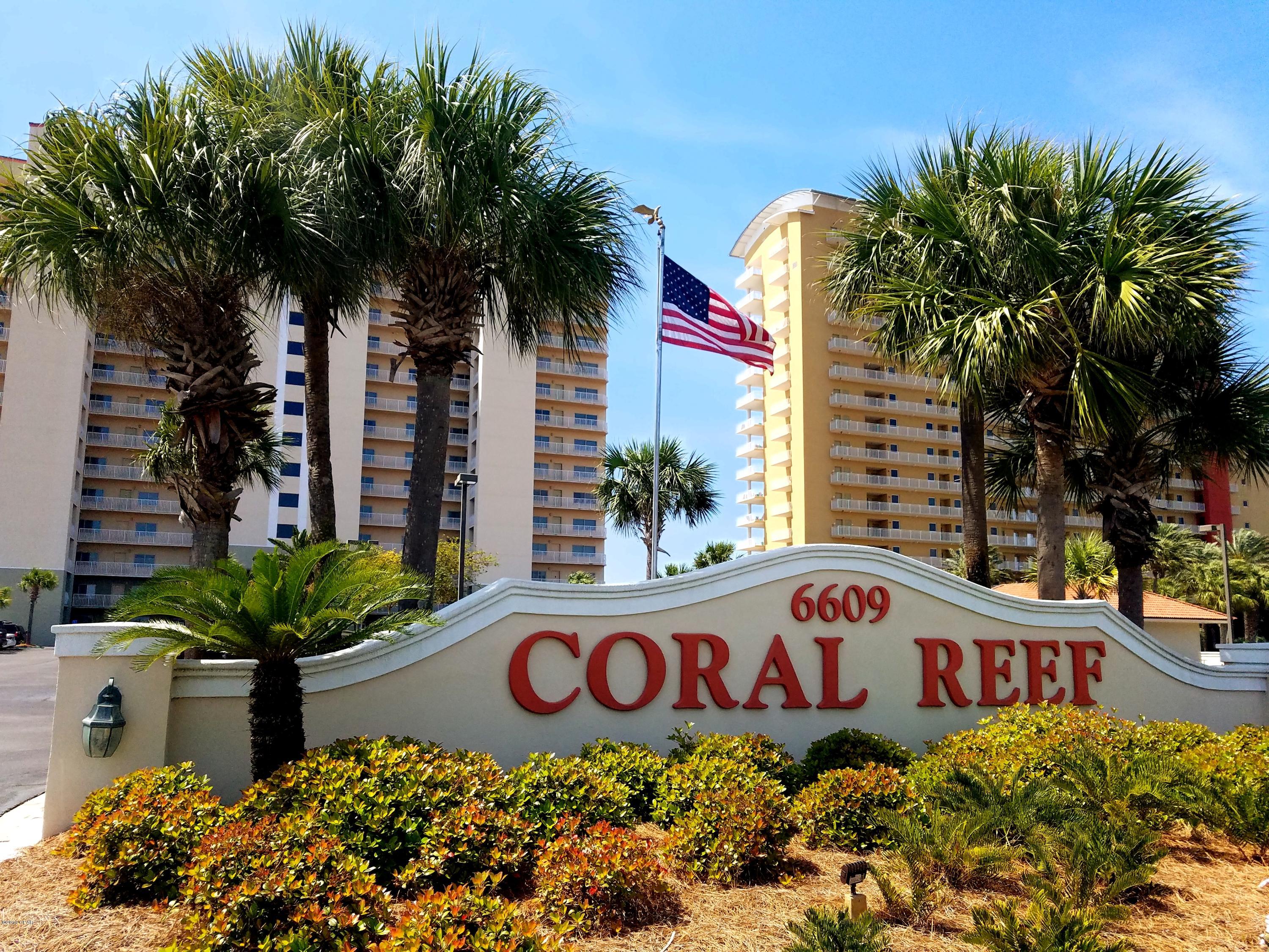 CURRENTLY UNDER CONTRACT, SELLER ACCEPTING BACKUP OFFERS' 903 Coral Reef conveys fully- furnished turn key rental ready. -1427 sq.ft. - 2 bedrooms - 2 baths with tile throughout. Coral Reef Resort offers 82 gulf front condos with well maintained and manicured amenities. Located within 5 miles to St. Andrew St Park, three full service marinas, charter boats, our best local restaurants, farmer's markets and the Grand Lagoon waterfront. Relax and enjoy your investment, primary or secondary residence on the beautiful beaches of Panama City Beach! (buyer to verify measurements and dimensions if deemed necessary)