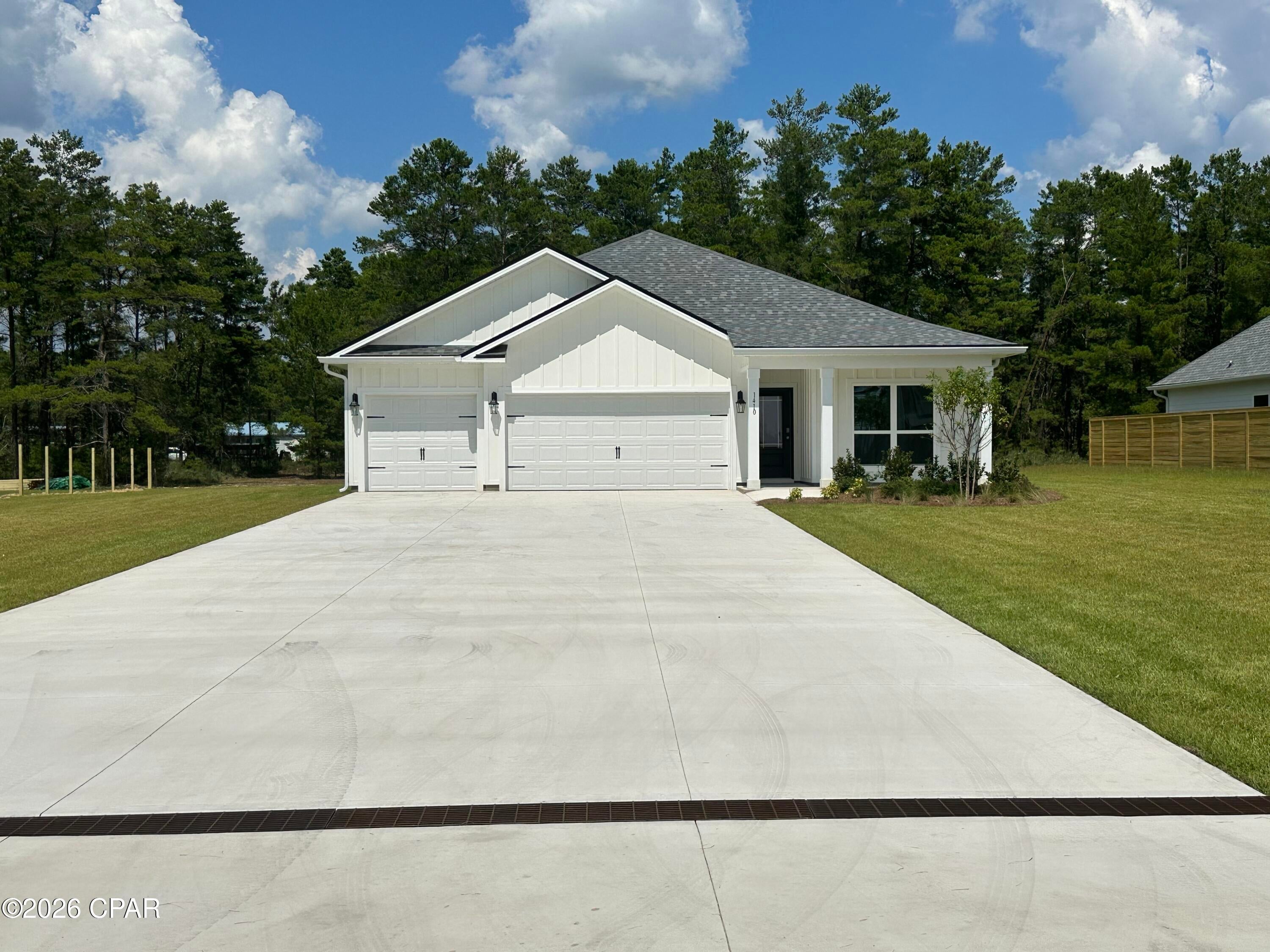 The Madison floorplan is one of our one-story homes we are now offering in our new community down Destini Lane. When you walk into the home, you are greeted by a long hallway that is the center point for bedrooms, the laundry room and garage, and leads to the open living room and kitchen. Beautiful, engineered vinyl plank (EVP) flooring lines the main areas of the house and soft carpet covers the bedrooms. The bedroom closest to the garage also comes with its own bathroom, not shared in the main hallway. The bathrooms have beautiful white quartz countertops and white cabinets that enhance the beauty of this home. Entering the kitchen and living room area, you will notice plenty of natural sunlight illuminating the main area. The living room has 9' tray ceilings that open the room, making your living space feel much more comfortable. The kitchen has stainless steel appliances and comes with beautiful white cabinets. The large island has plenty of storage in it and every surface has elegant white quartz countertops. The dining area is located by the back door leading to the covered rear patio. Walking into the large primary bedroom, you will also see 9' tray ceilings with large windows that wash the room in natural sunlight. The primary bathroom has a spacious double vanity with white quartz countertops and white cabinetry. The walk-in closet is in the bathroom as well, perfect for when you get out of the separate tub or shower with glass doors. Appreciate the convenience of a Smart Home technology package, featuring keyless entry and an intuitive control panel for your thermostat, lighting, and security systems. The exterior of this home features Hardie Color Plus Siding and is uniquely engineered to stand up to the harshest elements from wind, rain, fire, freezing temperatures, and hail. Dimensional shingles with 30-year warranty. A landscaped front flower bed at entry way and fully sodded yard. No HOA and property sits on .805 acres of land, come see why the Madison is a favorite choice among buyers. Schedule an appointment today to see for yourself!