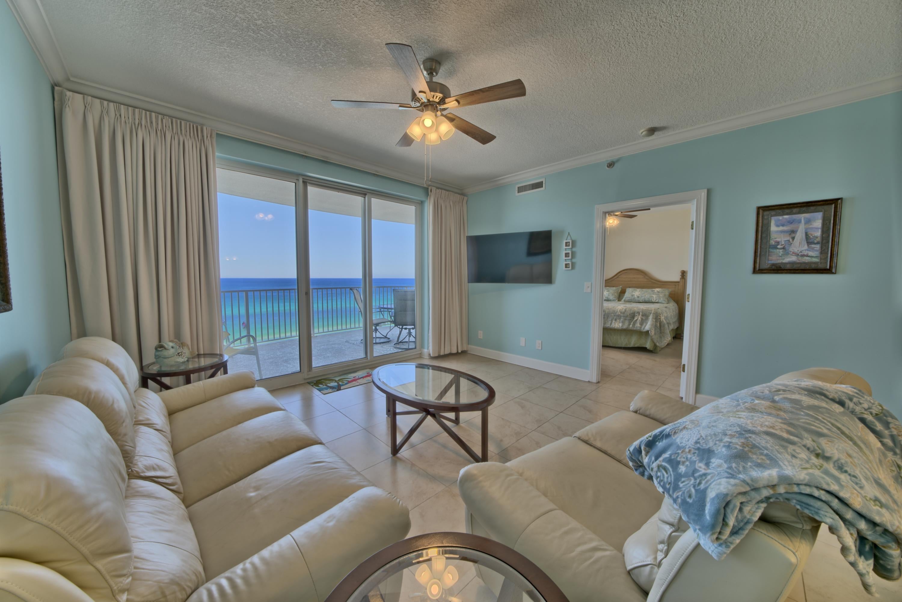 AMAZING NON-RENTAL UNIT NOW AVAILABLE! PERFECT CONDITION! Unit #901 is a Beautiful West End 2BR/2BA Featuring one of the Largest Balcony's on the Beach! Got a Hammock Ready?, because it's that Big!! This unit Features 19 Inch Tile Floors Throughout, Custom Kitchen Cabinets, Kitchen Granite Counters, Smart TVs, and just Very Clean from Minimal Use! A Private Storage Closet is an Added Bonus to this great opportunity! Twin Palms in a Low Density Condominium with only 5 Units per floor, and sits on it's own Parking Garage! Twin Palms Recently Painted Exterior looks incredible! The balcony railings replaced in last 4-5 years and don't forget the 16 Person Indoor Hot Tub! Let's go take a look! Measurements are Approx, Buyer to Verify.