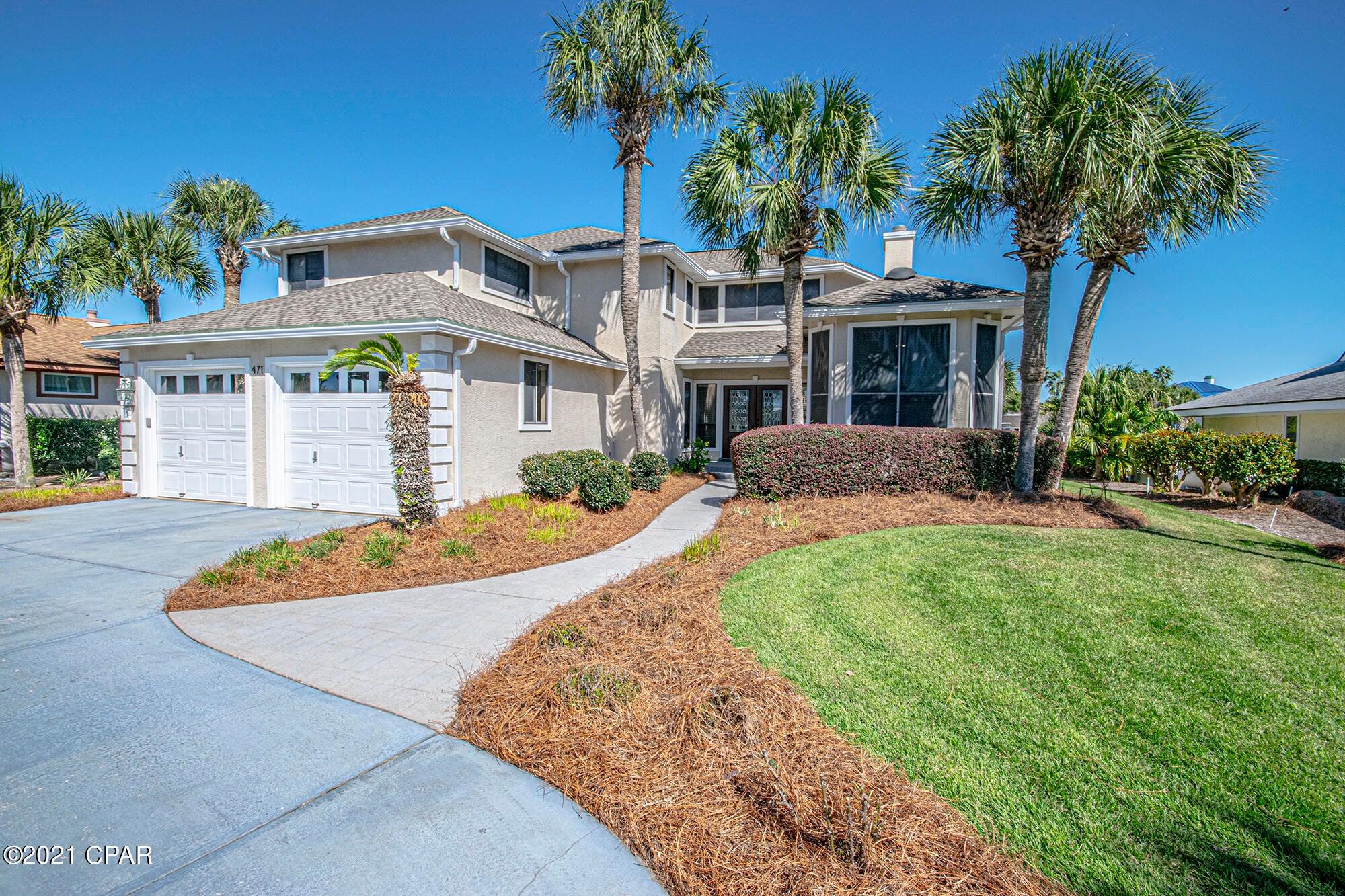 Lovely Canal Front Home in the Beautiful Gated Community of Bay Point.  This home has great updated including newer roof in 2019, pool re-finished in 2019, deck 2021, kitchen remodel with granite countertops, stainless steel fingerprint resistant appliances and back splash 2019, newer paint interior 2021, newer flooring throughout 2021, remodeled bathrooms 2021, newer gutters 2021, upstairs ac unit replaced 2018 and downstairs ac replaced 2015.  Great room with fireplace, dining room, kitchen and master bedroom overlook the canal.  Docking area runs the full length of the property.  New sea wall 2008.  Selling fully furnished excluding, bedroom Kinkaid picture, table in Great Room and Gray Bedroom Furniture.  Golf, tennis, pools and marina require membership with fees.  Must See!