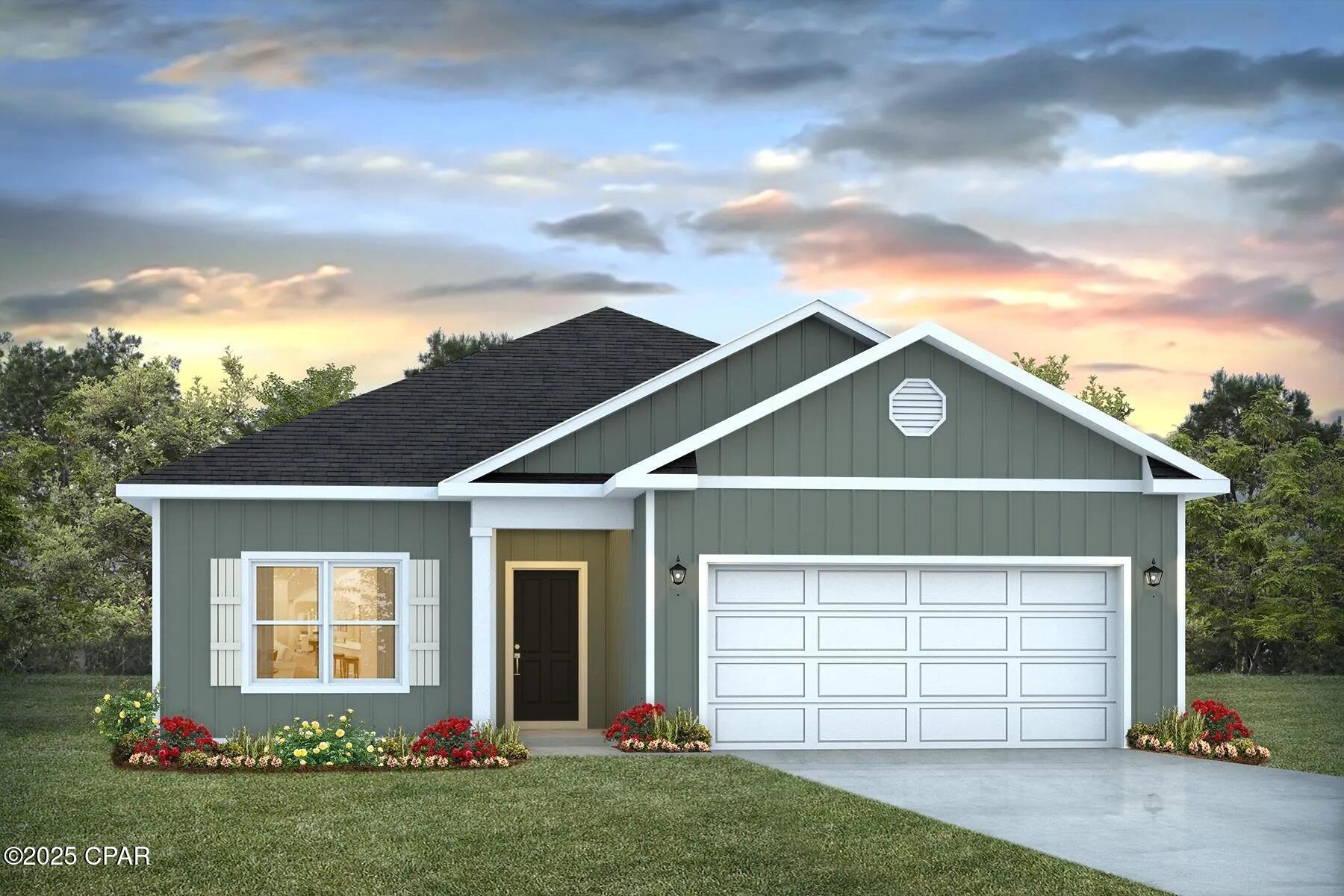 Welcome to the Walker, a new home floor plan located at Buffer Farms in Port Saint Joe, Florida. The Walker is thoughtfully designed 3-bedroom, 2-bathroom, one-story home with 1,580 square feet of modern living. On the outside of your home, you will see durable vinyl siding, a spacious two-car garage with an opener and a fully sodded yard, to the property lines and comes with an irrigation system. This home comes equipped with dimensional shingles with a limited lifetime warranty, electronic deadbolts on all exterior doors, weatherproof outlets, and hose bibs. Situated on .31 acres to enjoy the beautiful Florida weather at Buffer Farms.

Inside you will see raised 9' ceilings throughout, engineered vinyl plank flooring throughout the home and carpet in the bedrooms. The front bedrooms, bathroom, and garage are close to the front door and welcome you into an open living room and kitchen, perfect for having guests over. Quartz countertops, white cabinetry with soft-close are in the kitchen and bathrooms, and the kitchen island makes hosting or serving dinner at the bar a breeze. Complete with a pantry, and stainless-steel appliances including smooth top range, microwave, and dishwasher means your kitchen is fully equipped. The living room has plenty of windows for natural lighting and leads right to the back door. Each bedroom comes with soft carpet floors and spacious closets. The Primary Bedroom features a bathroom with a detached shower and double vanity with quartz countertops. The walk-in closet is adjacent to the bathroom, meaning more space in your bedroom. As with all the homes in Buffer Farms, your home is outfitted with the latest Smart Home technology, allowing you to manage your home right from your phone, making your comfort easy and exceptional.

The Walker is a lovely addition to the new homes at Buffer Farms. Contact us today for more information or stop by our model home to tour this community!