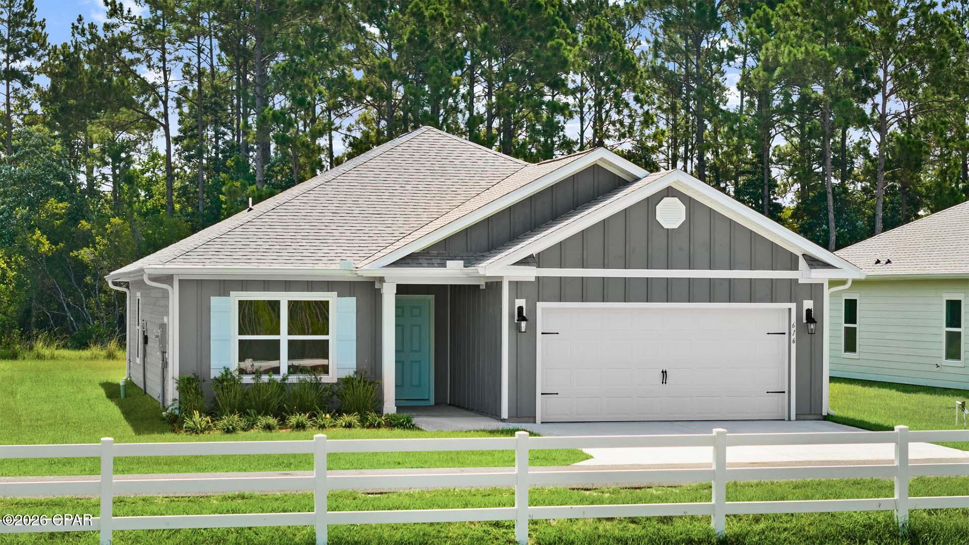 Welcome to the Walker, a new home floor plan located at Buffer Farms in Port Saint Joe, Florida. The Walker is thoughtfully designed 3-bedroom, 2-bathroom, one-story home with 1,580 square feet of modern living. On the outside of your home, you will see durable vinyl siding, a spacious two-car garage with an opener and a fully sodded yard, to the property lines and comes with an irrigation system. This home comes equipped with dimensional shingles with a limited lifetime warranty, electronic deadbolts on all exterior doors, weatherproof outlets, and hose bibs. Situated on .31 acres to enjoy the beautiful Florida weather at Buffer Farms.

Inside you will see raised 9' ceilings throughout, engineered vinyl plank flooring throughout the home and carpet in the bedrooms. The front bedrooms, bathroom, and garage are close to the front door and welcome you into an open living room and kitchen, perfect for having guests over. Quartz countertops, white cabinetry with soft-close are in the kitchen and bathrooms, and the kitchen island makes hosting or serving dinner at the bar a breeze. Complete with a pantry, and stainless-steel appliances including smooth top range, microwave, and dishwasher means your kitchen is fully equipped. The living room has plenty of windows for natural lighting and leads right to the back door. Each bedroom comes with soft carpet floors and spacious closets. The Primary Bedroom features a bathroom with a detached shower and double vanity with quartz countertops. The walk-in closet is adjacent to the bathroom, meaning more space in your bedroom. As with all the homes in Buffer Farms, your home is outfitted with the latest Smart Home technology, allowing you to manage your home right from your phone, making your comfort easy and exceptional.

The Walker is a lovely addition to the new homes at Buffer Farms. Contact us today for more information or stop by our model home to tour this community!