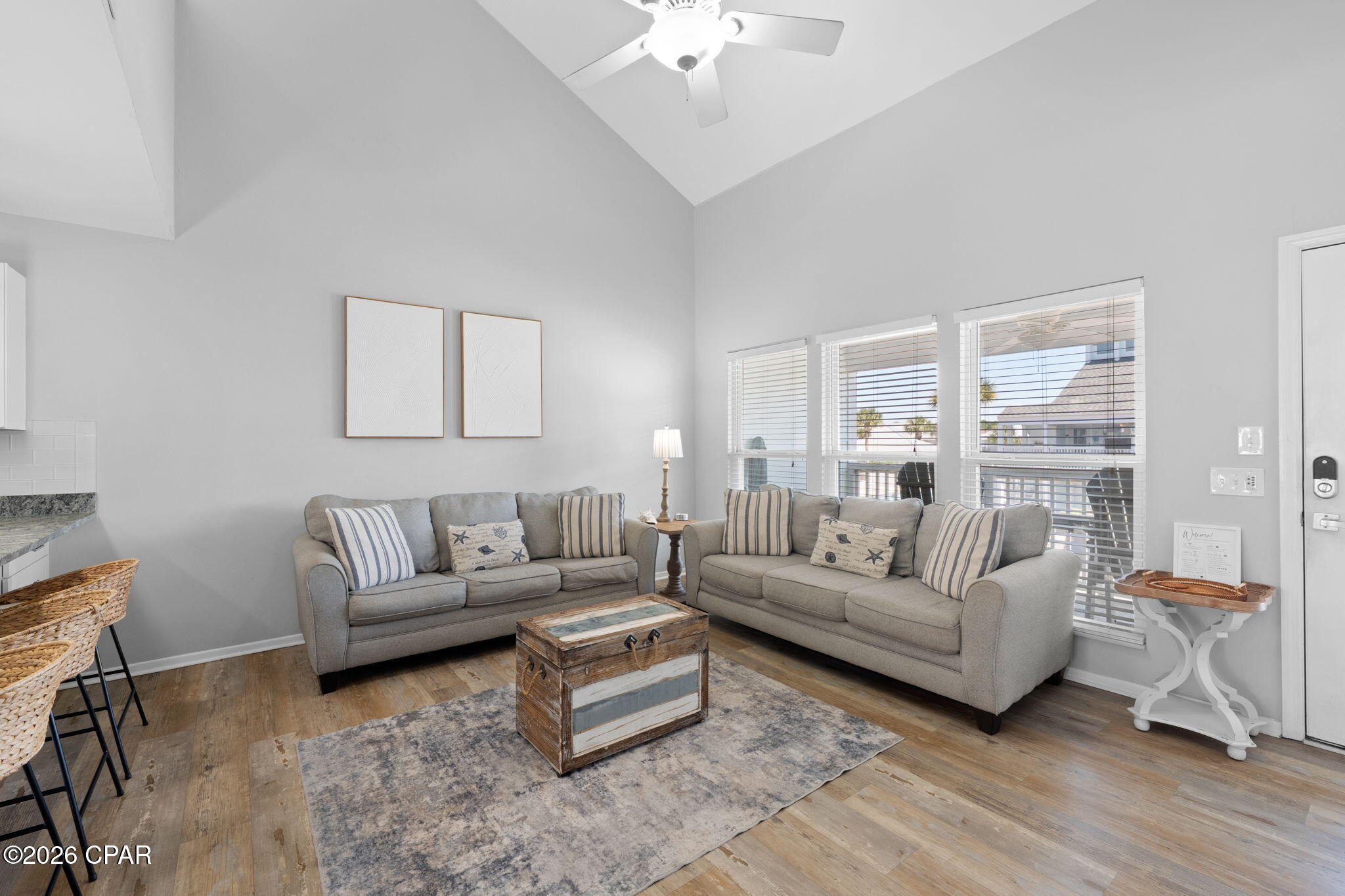 Coastal Charm Meets Turnkey Investment. Welcome  to this fully furnished 2-bedroom, 2-bath condo. It combines modern updates, coastal style, and proven rental performance making it the ideal vacation home or Airbnb investment. Ac 2024, Water Heater 2025, Electric panel 2026. Step inside to find a bright, open living space with coastal décor, stylish furnishings, and lpv flooring throughout. The updated kitchen features stainless steel appliances, and crisp white cabinetry, perfect for preparing meals between beach days. Both bedrooms are comfortably sized, while the bathrooms have been refreshed with contemporary fixtures and finishes. Enjoy morning coffee or sunset views from your private balcony. This property is being sold fully furnished and rental ready, down to the décor and linens just bring your suitcase or start booking guests. Southwinds Condominiums offers a community pool, putting green, horseshoe pit, grills, covered picnic tables and easy beach access. Convenient proximity to Pier Park, local dining, and coastal attractions. Whether you're seeking a personal getaway, a low-maintenance second home, or a high-performing short-term rental, Unit J7 delivers the best of Panama City Beach living, turnkey, stylish, and just steps from the sand