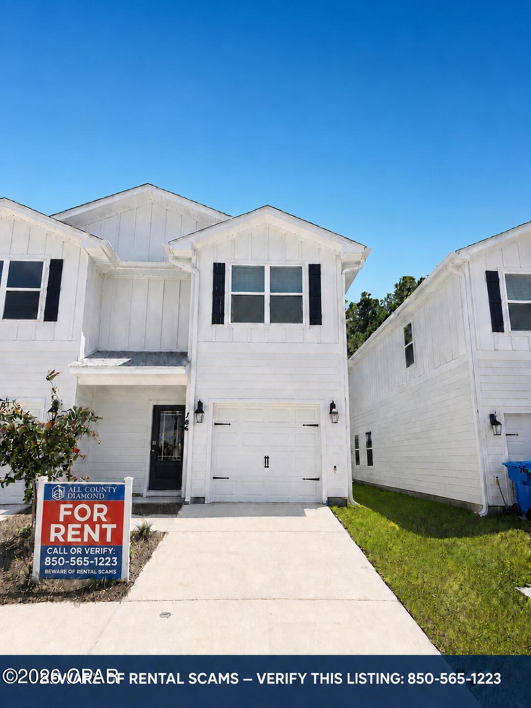 Welcome to 186 Ellery Lane--a bright, modern 3-bedroom, 2.5-bath townhome offering 1,470 square feet of comfortable living space in Panama City Beach's Bayside at Ward Creek community.

The open main level features a spacious living and dining area and a well-appointed kitchen with white cabinetry, granite countertops, stainless steel appliances, and a large island with seating. Durable LVP flooring provides a clean, modern look throughout the home.

Upstairs, the bedrooms offer generous closet storage and neutral finishes ready for your personal style. Additional conveniences include a dedicated laundry room, multiple storage areas, rear outdoor space, and an attached one-car garage.

Schedule your showing with All County Diamond Property Management today!

-Confirmed highlights

3 bedrooms and 2.5 bathrooms
1,470 square feet
Attached one-car garage
Open kitchen, living, and dining layout
White cabinetry and granite countertops
Stainless steel appliances
Large kitchen island with seating
LVP flooring
Dedicated laundry room
Multiple storage closets
Rear outdoor space
Located in Bayside at Ward Creek, PCB