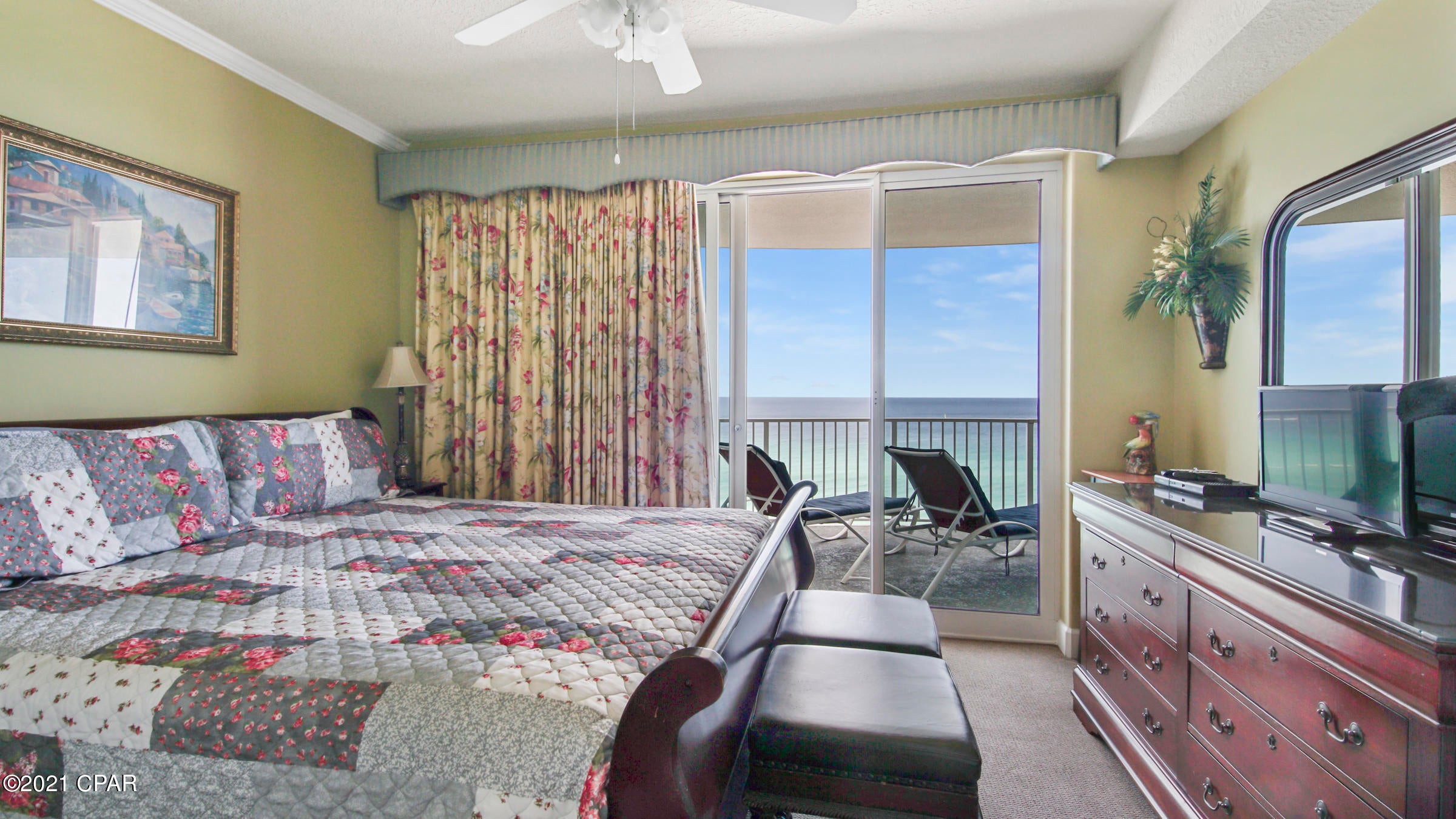 CURRENTLY UNDER CONTRACT - ACCEPTING BACKUP OFFERS. You do not want to miss this beautiful condo with gulf front master bedroom and oversized balcony overlooking the breathtaking Gulf of Mexico! This two bedroom Twin Palms unit is being sold fully furnished and is turn-key ready for your investment rental needs! The AC was replaced in 2017 and the ducts were professionally cleaned. The unit has recently had the floors deep cleaned and this unit has been kept in excellent condition. Twin Palms just went through a major renovation and is located on the newly renovated area of Panama City Beach that has an upcoming tram to Pier Park, newly added sidewalks, street lamps, and beautiful tropical landscaping. Twin Palms features only 5 units floor giving you more privacy from other units.