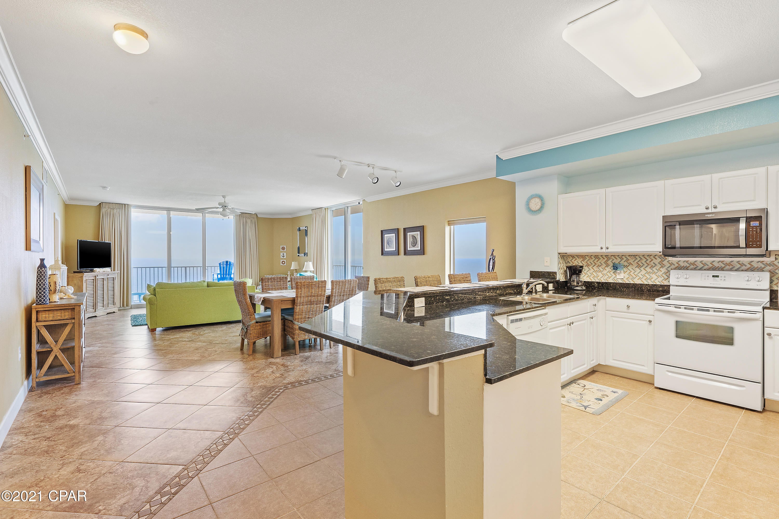 Immaculate west facing unit with beautiful wrap around views allow you to catch every sunset regardless of the time of year. This non-rental unit will have new Black Stainless appliances installed mid-July. It also has a new commercial dehumidifier installed in the HVAC closet, new Day&Night blackout cellular shades and Tempur-Pedic Mattresses. This all inclusive furnished unit and resort are top notch. Tidewater is a 15 min drive from the airport, walking distance to Pier Park and has the most amenities: parking spaces included, two outdoor pools & hot tubs, an indoor pool, two Roman Spas, full size gym, saunas, steam rooms, onsite restaurant, theater, arcade and onsite security 24x7.