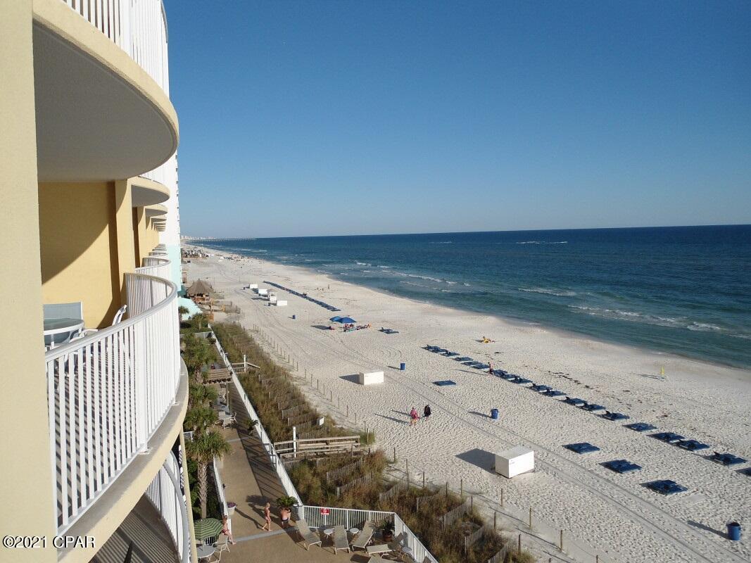 Located on the quiet west end of PCB! This 6th floor end unit with oversized balcony has unobstructed views of amazing sunsets, and is the perfect place to watch the dolphins go by! Beautiful white sandy beaches are the best anywhere! This end unit is away from the elevator and easily accessible to the stairway. Currently a rental property for 10+ years with over 150 5-star reviews.