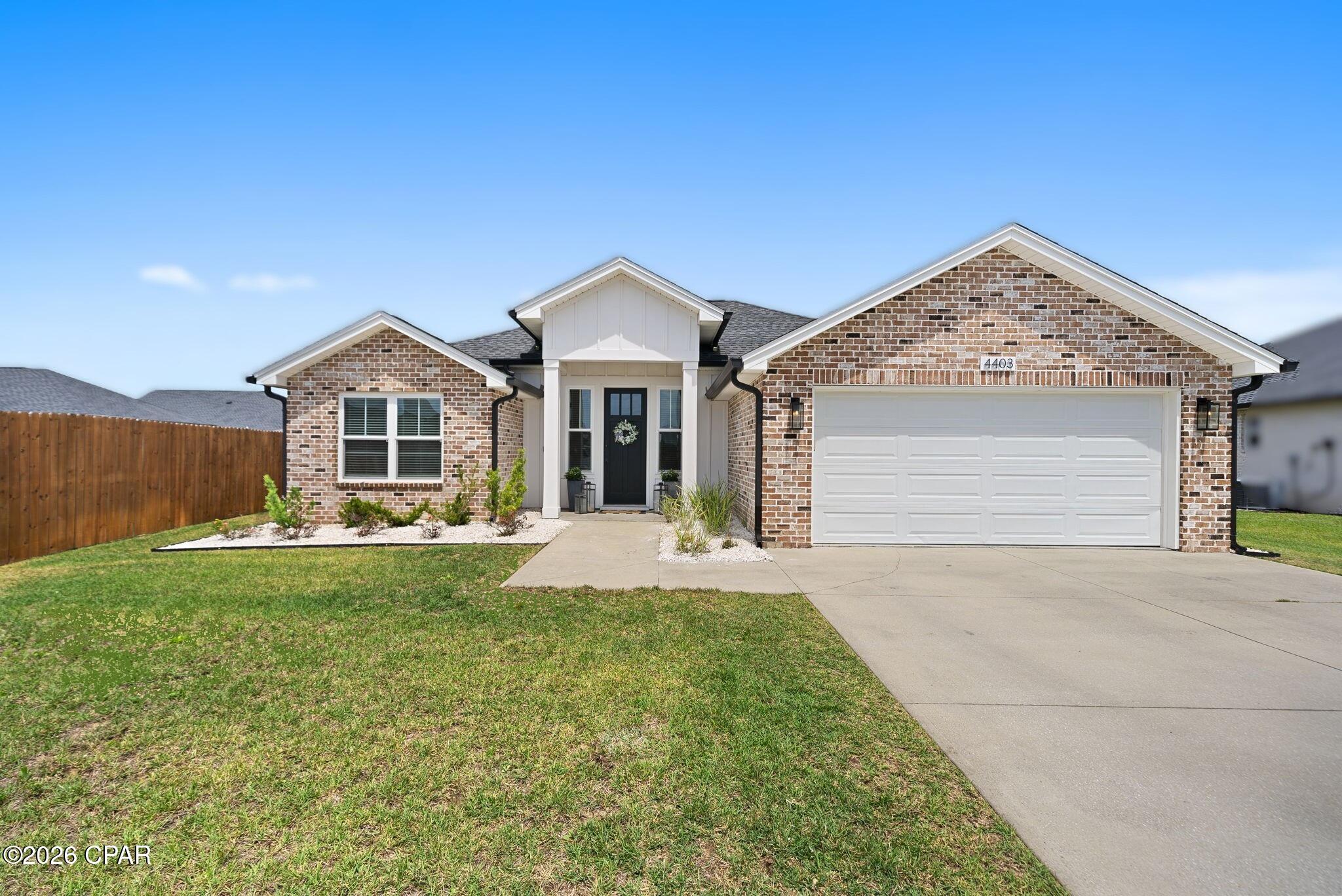 UNDER CONTRACT- Seller accepting back-up offers. This just may be the ONE! If you are on the lookout for a newer brick home in a community that is perfect for taking sidewalk runs and driveway neighborhood talks, come take a look! Built in 2020 by Camben Builders, this 4 BR/2 BA home has the upgrades that discerning buyers are looking for. Modern board and batten wainscoting, 9' tray ceilings, and light, coastal LVP flooring make a striking start as you enter the open floor plan. The bright kitchen with quartz countertops, designer hood with tile backsplash and stainless steel appliances are some of the nice upgrades that will catch your eye. And lets talk about modern lighting choices; no cookie cutter here!! Stepping into the Master Bedroom, you will appreciate the tall tray ceiling and roomy walk-in closet. The en suite here is stylish with a tile standup shower, double quartz vanity and separate water closet. The split bedroom plan offers another bedroom close to the master and two more perfectly sized bedrooms on the opposite side of the home. You will find the hall bath on this side between the two bedrooms perfect for your guests with a tub/shower combo. Stepping outside, you will see right away that this fully fenced and spacious backyard overlooking the pond with no back neighbors and fire pit area, could offer hours of entertainment. The screened in back porch with outdoor TV hookup is THE PERFECT place to grill and hang out watching the sun go down. With a backyard this huge, you COULD make this your personal oasis and add a pool! College Station Subdivision is located in a growing area of Panama City with a new Publix, Starbucks, McDonalds and more to come conveniently located just around the corner. Low HOAs make this an attractive community. Make plans to see this one!