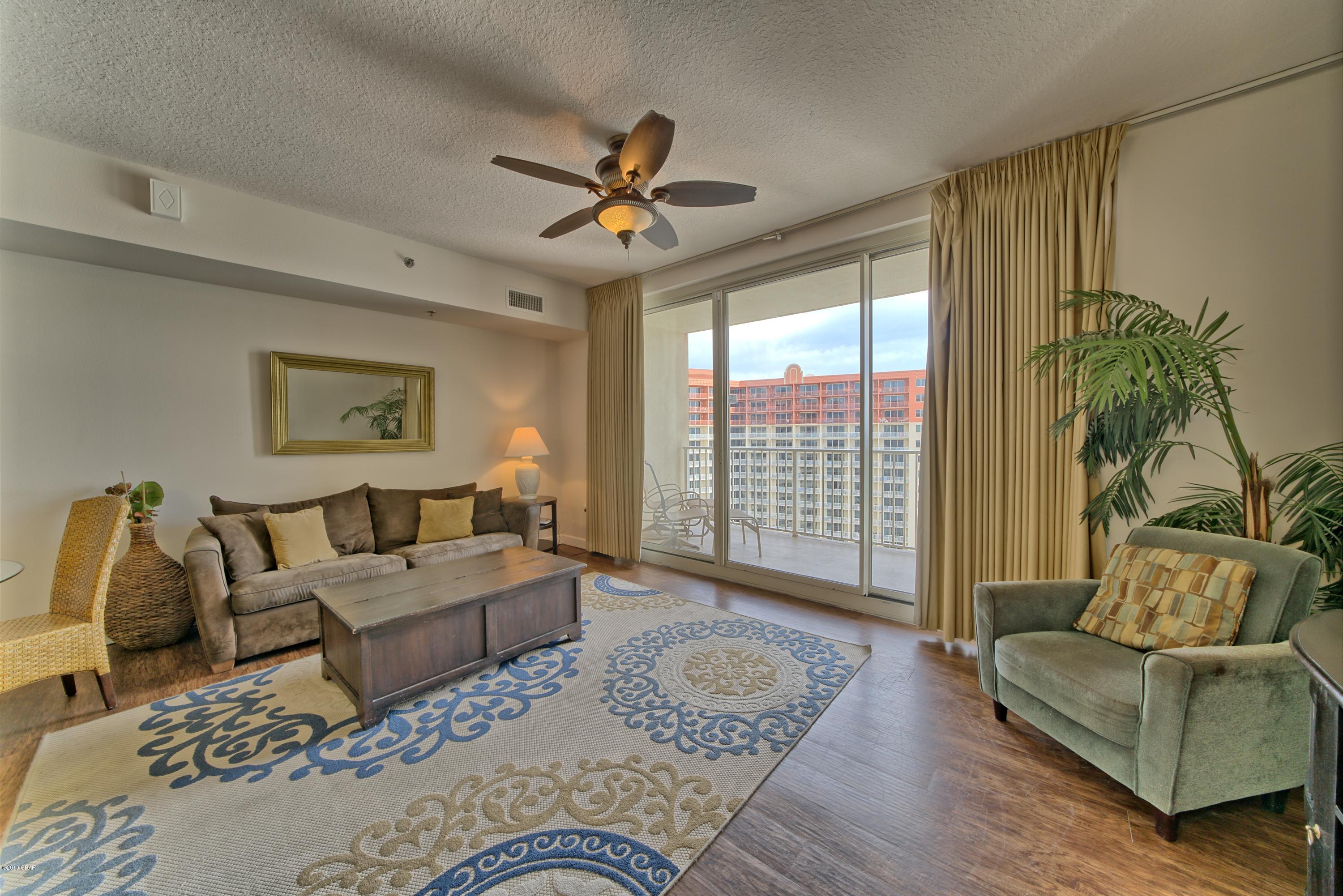If you are looking for a condo with numerous, exciting amenities for you &  your family, a wonderful location with great rental income potential, and a fabulous view of the beach and sunrise, you have met your new home away from home here at Shores of Panama--bonus great deal!! This is a 2 bedroom + bunk room condo on the 20+ floor with amazing views, and minus all of the noise of lower floors! Per the Sellers, the sunset view is beautiful from the Master bedroom too!!   New dishwasher installed Feb 2019. This one won't last long, so get it while it lasts!! This is a short sale. Property is subject to a lien which will require release by the lien holder/3rd party. Sale price is subject to 3rd party approval.