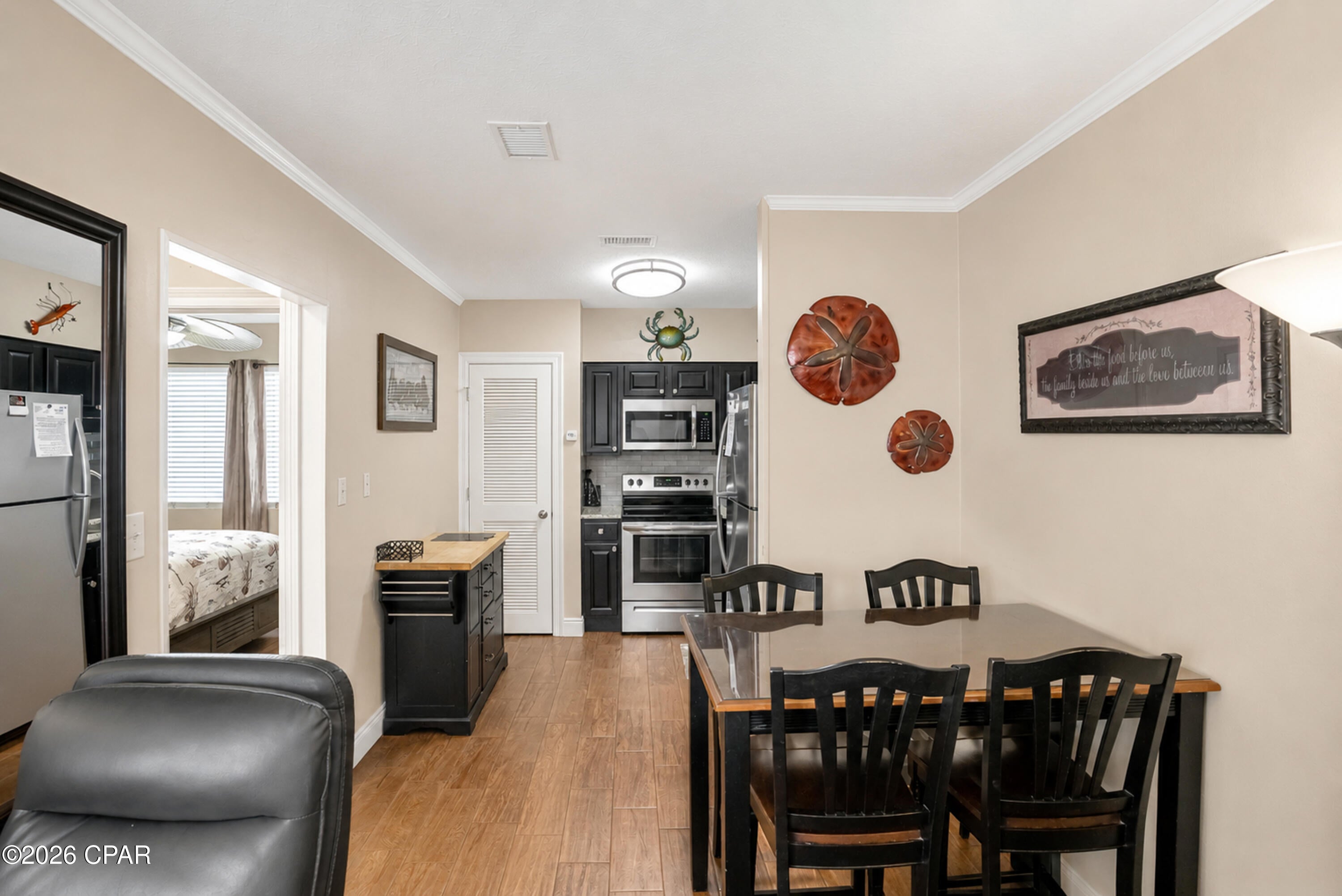 Welcome to this charming, updated 1-bedroom, 1-bath condominium at Ocean Terrace Condominiums in Panama City Beach. Located in a low-density, two-story Gulf-side community, this beautifully maintained unit is just steps from the sugar-white sands and emerald waters of the Gulf of Mexico.
Inside, you'll find a tastefully updated kitchen featuring stainless steel appliances, a tile backsplash, updated cabinetry and countertops, as well as attractive plank tile flooring throughout. The bathroom has been updated with a beautifully tiled, glass-enclosed shower and vanity, adding a modern touch to the space. A portion of the living area is currently being utilized as flexible space and is arranged as an additional sleeping area, providing added versatility for owners and guests.
Community amenities include a Gulf-front swimming pool and a covered pavilion with picnic tables, offering the perfect spot to relax after a day at the beach. The convenient location places you within walking distance of restaurants, shopping, and entertainment, while nearby St. Andrews State Park offers opportunities for boating, fishing, kayaking, hiking, and enjoying Florida's natural beauty.
Whether you're looking for a vacation getaway, investment property, or your own beach retreat, this turn-key ready condo combines tasteful updates with an unbeatable location.
