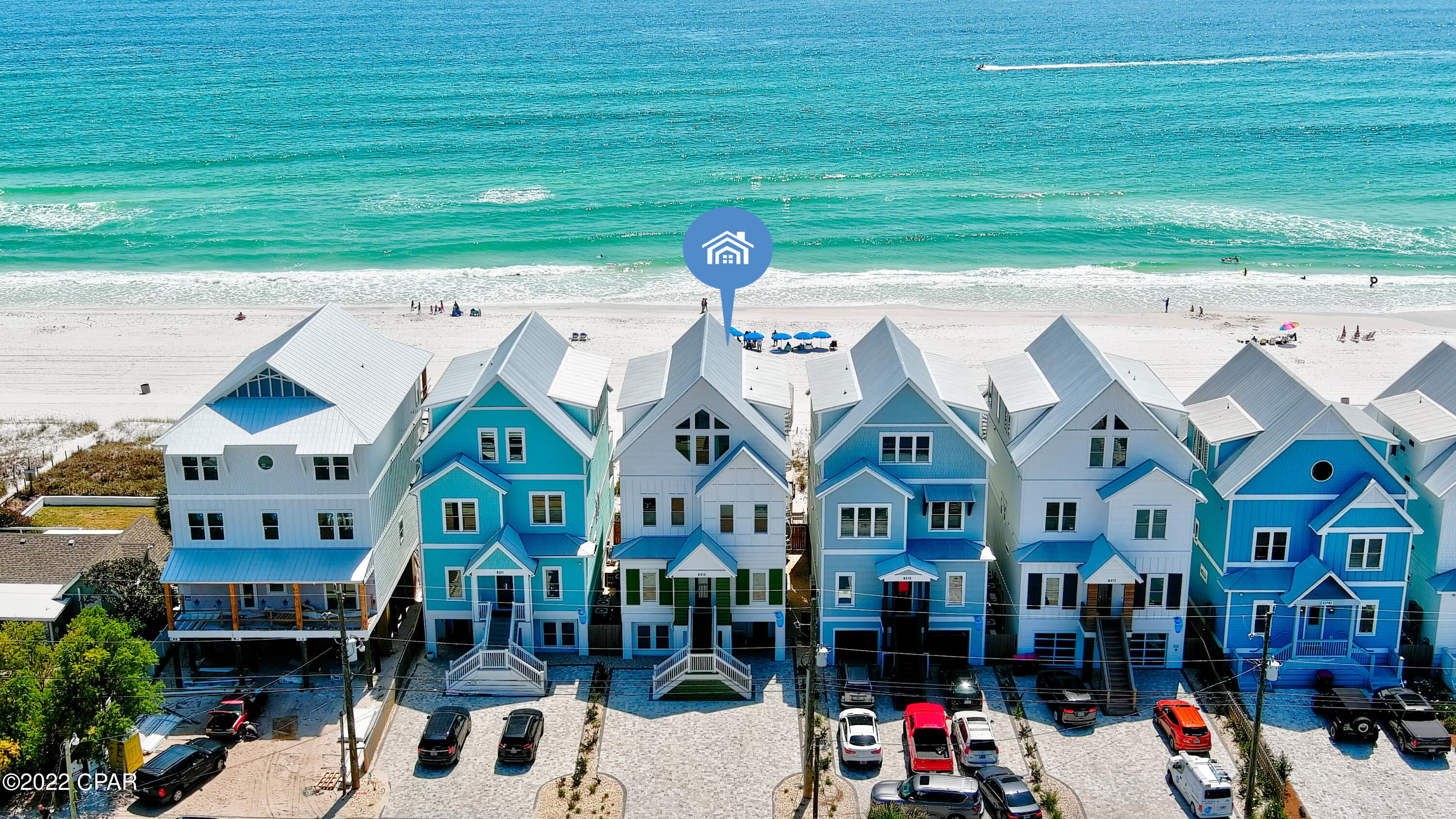 CURRENTLY UNDER CONTRACT, SELLER ACCEPTING BACKUP OFFERS-Gulf Front, absolutely stunning, notorious Surf Drive, home to ''Sweet Swell,'' emerald green waters and dazzling sunsets from all 4 floors. Design, finishes, decor are flawless. 7 beds, 8.5 baths, dream home, an investment machine for the vacation market. Over 4500 square feet, Families and friends have ample room to relax with each other or break away for privacy. First floor -theater room, private heated pool, covered patio to cool off, private boardwalk to the sugar white sandy beach. Second floor- massive kitchen with 2 stainless refrigerators, ice machine, family / dining / enormous dining balcony on the Gulf. Third floor -bedrooms, bunks, baths, Fourth floor features a remarkable Master Suite, massive master shower, double vanity. Unobstructed Sunsets and WOW factor on every floor."Sweet Swell," nothing missed, sensational home and with rental numbers to match. There is not another Gulf Front home available like "Sweet Swell." Come visit today!