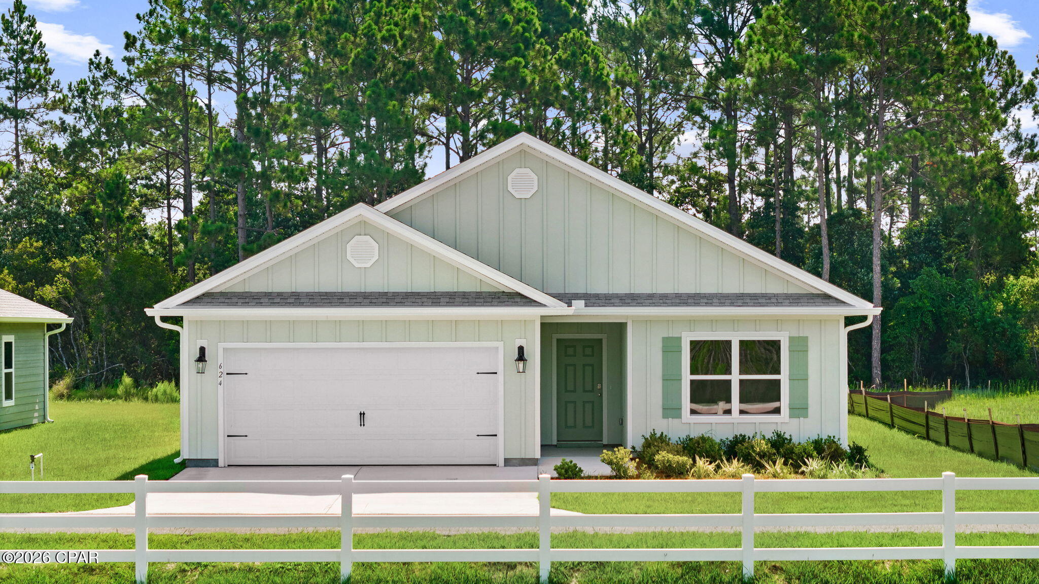 Welcome to the Walker, a new home floor plan located at Buffer Farms in Port Saint Joe, Florida. The Walker is thoughtfully designed 3-bedroom, 2-bathroom, one-story home with 1,580 square feet of modern living. On the outside of your home, you will see durable vinyl siding, a spacious two-car garage with an opener and a fully sodded yard to the property lines and comes with an irrigation system. This home comes equipped with dimensional shingles with a limited lifetime warranty, electronic deadbolts on all exterior doors, weatherproof outlets, and hose bibs. Situated on .31 acres to enjoy the beautiful Florida weather at Buffer Farms.

Inside you will see raised 9' ceilings throughout, engineered vinyl plank flooring throughout the home and carpet in the bedrooms. The front bedrooms, bathroom, and garage are close to the front door and welcome you into an open living room and kitchen, perfect for having guests over. Quartz countertops, white cabinetry with soft-close are in the kitchen and bathrooms, and the kitchen island makes hosting or serving dinner at the bar a breeze. Complete with a pantry, and stainless-steel appliances including smooth top range, microwave, and dishwasher means your kitchen is fully equipped. The living room has plenty of windows for natural lighting and leads right to the back door. Each bedroom comes with soft carpet floors and spacious closets. The Primary Bedroom features a bathroom with a detached shower and double vanity with quartz countertops. The walk-in closet is adjacent to the bathroom, meaning more space in your bedroom. As with all the homes in Buffer Farms, your home is outfitted with the latest Smart Home technology, allowing you to manage your home right from your phone, making your comfort easy and exceptional.

The Walker is a lovely addition to the new homes at Buffer Farms. Contact us today for more information or stop by our model home to tour this community!