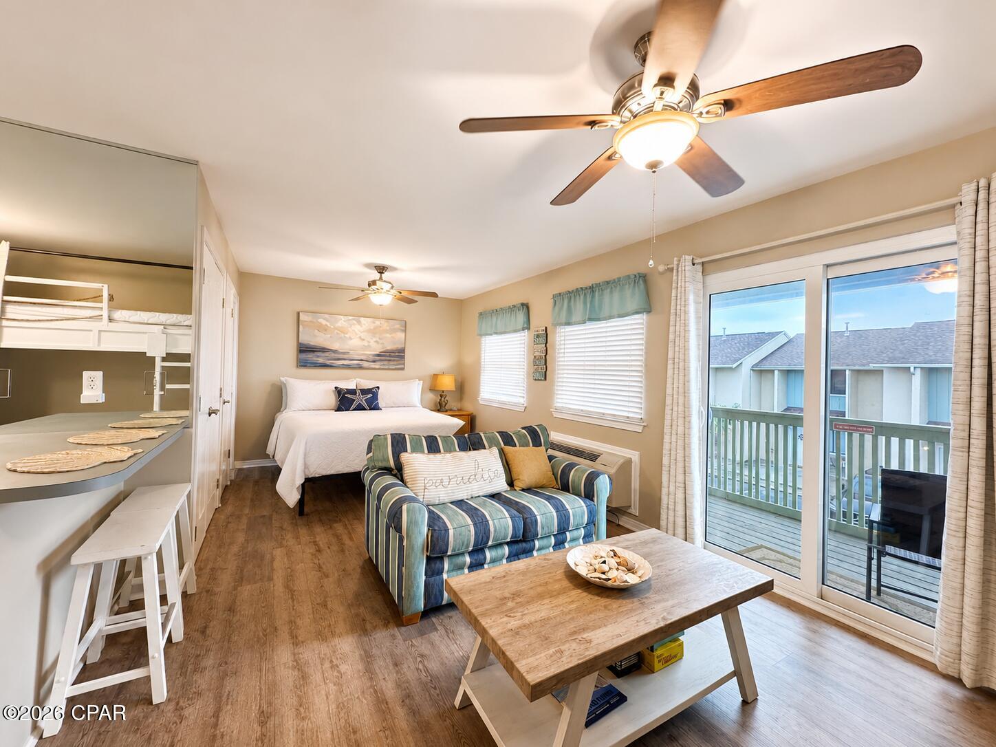 Enjoy coastal living just steps from the white-sand beaches and emerald-green waters of Panama City Beach. This recently remodeled upstairs studio/efficiency condo is located in the popular Gulf Highlands Beach Resort and is available furnished or unfurnished with a one-year lease.

The condo features fresh coastal finishes, a full kitchen, and an in-unit washer and dryer. Its convenient location places you within walking distance of the beach, shopping, restaurants, the post office, Walmart, and other local conveniences.

Community amenities available to residents include:

Private beach access
The Beach House of Gulf Highlands, serving breakfast, lunch, dinner, and snacks year-round
Gulf-front Beach Pool with views of the Gulf of Mexico
Multiple community swimming pools throughout the resort
Grand Island clubhouse and pool
Fitness center with cardio and strength-training equipment
18-hole miniature golf course
Tennis courts, including a lighted court for evening play
Pickleball courts
Shuffleboard courts

Offered at $975 per month, this property provides an affordable opportunity to live near the beach while enjoying an extensive selection of resort-style amenities.

A one-year lease is required. Schedule your showing today.