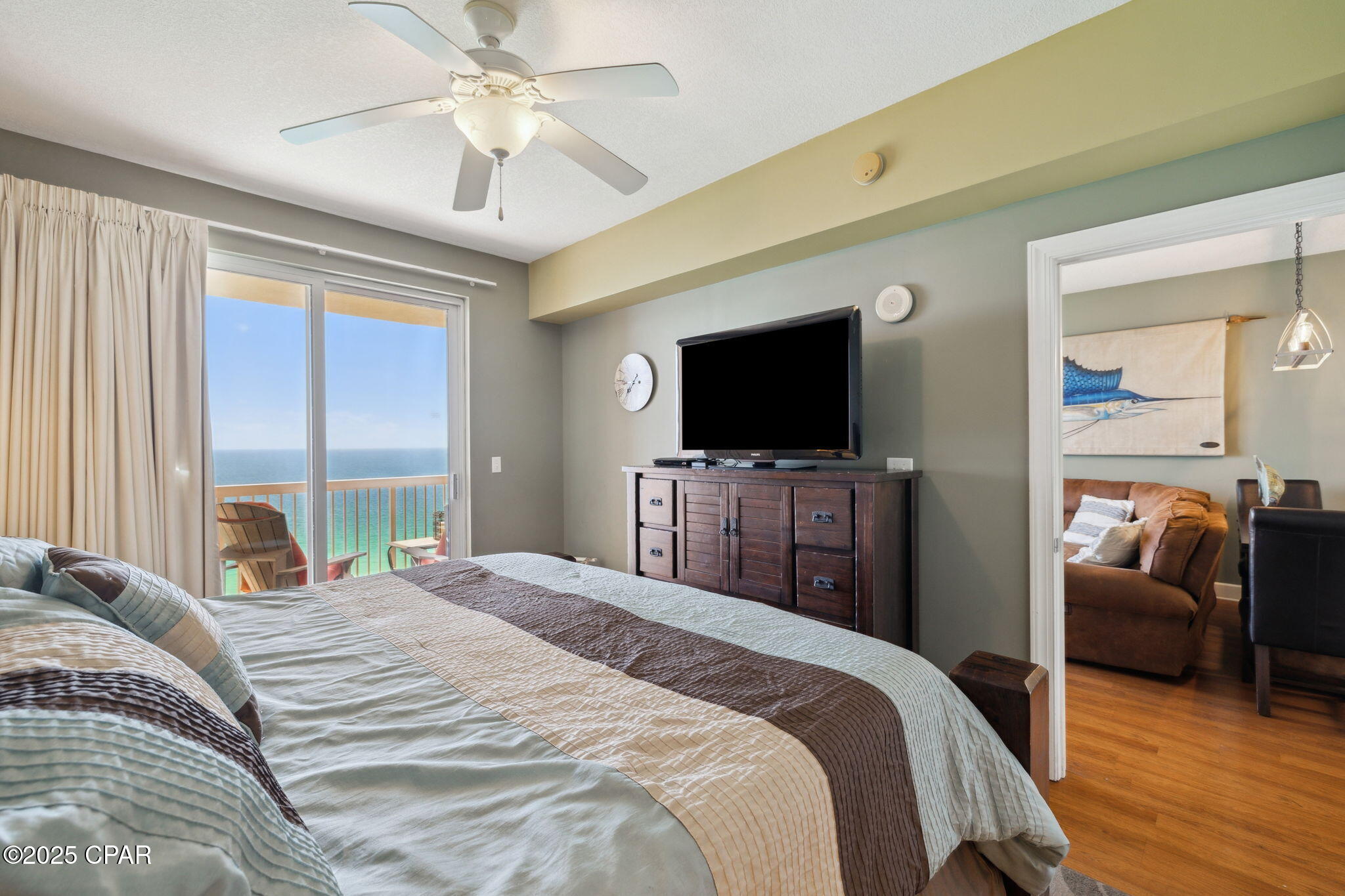 GULF-FRONT | 1BR + BUNK | 2BA | SUNRISE BEACH RESORT | PANAMA CITY BEACH

Wake up to sweeping Gulf views in this beautifully furnished beachfront condo located at Sunrise Beach Resort. This spacious 1-bedroom unit with a dedicated bunk room and 2 full bathrooms offers a rare and functional layout—ideal for both personal enjoyment and short-term rental income.

Inside, the open-concept living, dining, and kitchen area features granite countertops, stainless steel appliances, and a custom steel pot rack for a modern touch. Floor-to-ceiling glass doors provide abundant natural light and open to an oversized Gulf-front balcony—larger than what's typically found in similar condos.

The primary suite includes direct balcony access, panoramic water views, and a private en suite bath with a garden tub. A full-size washer and dryer add convenience. The unit is fully furnished and turn-key—ready for immediate occupancy or rental.

PROPERTY HIGHLIGHTS:
• 1 Bedroom + Bunk Room
• 2 Full Bathrooms
• Gulf-Front Primary Suite with Balcony Access
• Open Kitchen with Granite & Stainless Steel Appliances
• Oversized Gulf-Front Balcony
• Full-Size Washer & Dryer
• Turn-Key, Fully Furnished

SUNRISE BEACH RESORT AMENITIES:
• 2 Gulf-Front Pools (one heated)
• 2 Hot Tubs + Splash Pad
• Gulf-Front Fitness Center
• Under-Building Parking
• BBQ Grills + Seasonal Snack Bar

Located just 1.3 miles from Pier Park—close to top shopping, dining, and entertainment, including the new Top Golf. Whether you're looking for a personal beach retreat or a high-performing short-term rental, this condo offers both luxury and value.

All information is believed to be accurate but should be verified by the buyer.
