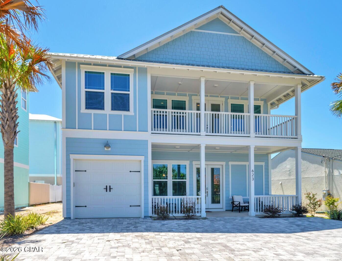 Stunning Coastal Craftsman home built in 2022. Solid investment property with proven rental history. Located just 2 houses from the beach and County Pier and featuring Gulf views from the spacious 2nd level Balcony. Designed and built by Bohn Construction. Located in a very high demand vacation rental location. A large 50x150 lot with stunning private pool, hot tub and outdoor living space. Fully fenced in backyard offers privacy and tranquility, No HOA..... Spanning over 2800 sq.ft and boasting 6 bedrooms with two Primary Suites, 4 full bathrooms and an additional half bathroom. This is a prefect investment property or primary residence.