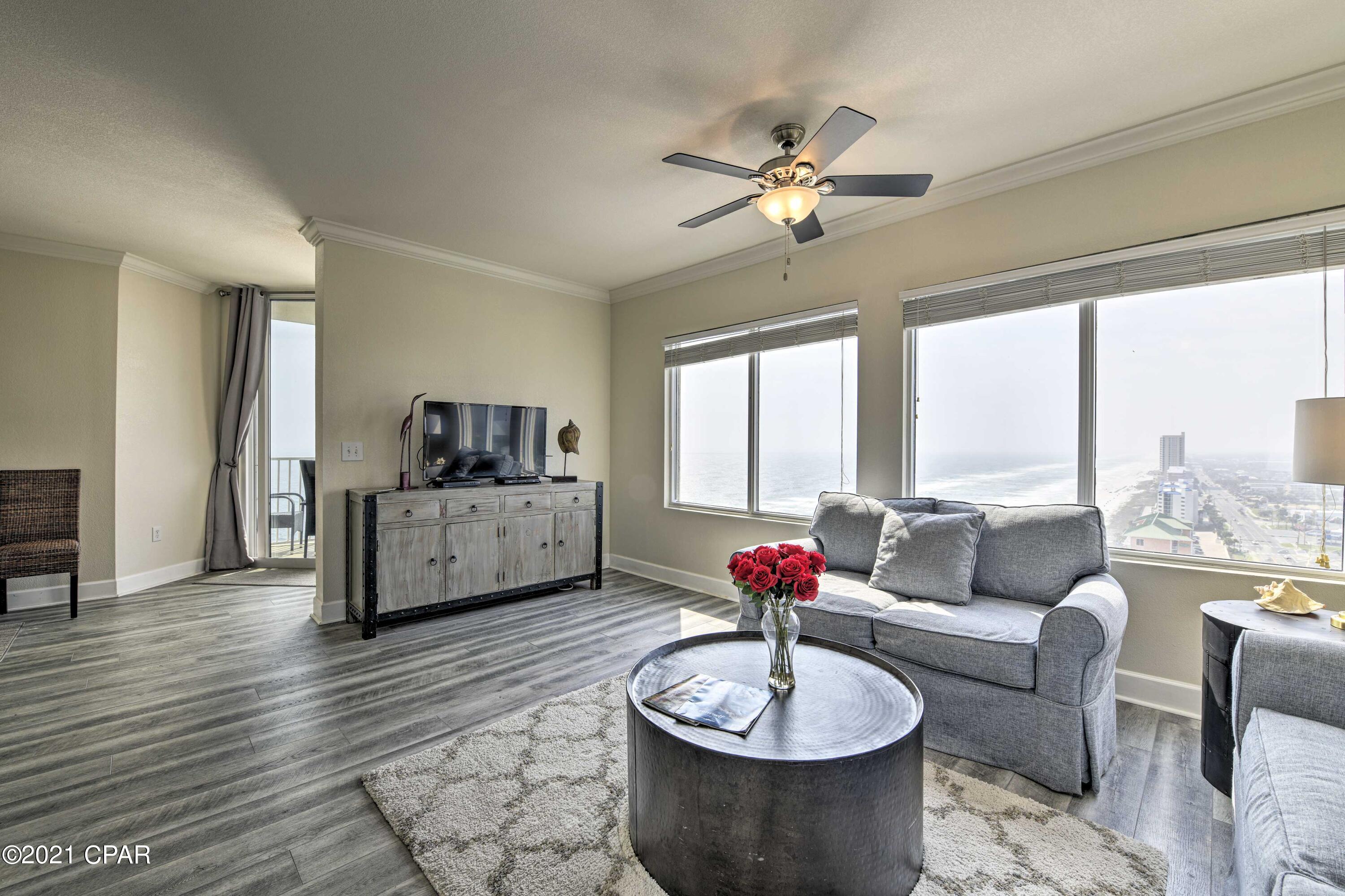 Rarity on the Tidewater market ~ 2/2 End, West Facing Unit - From May 8, 2021- September 2021 over $43K in Gross Rental Income and over $43K in 2020 with 2 months of lock down. This unit comes with a deeded Owner's Storage Unit and has some new furnishings and is in Turn Key condition and Rental Ready. Beach Service for you and your guests is available at Tidewater. Enjoy the full West Coastal View w/180-degree Sunset Views to die for from your floor-to-ceiling double door balcony as well as the 2 large double windows from your open living areas! Dishwasher, Washer & Dryer were replaced in late 2018. Tidewater is a Luxury resort in the West PCB area! Great location, under 1 mile to Pier Park featuring the pier, shopping, restaurants, movies, and entertainment venues. Enjoy 600 ft of private Beach, 2 outdoor pools with Tiki bar and refreshment areas, heated indoor pool, an incredible Gulf facing large Fitness Center, Sauna, a Movie Theater, Arcade, Security office, Waves Cafe', picnic and grilling area, and a covered parking garage. It is one of the most popular resorts in PCB and this one is just waiting for you to make it yours! 
 
TW HOA Dues include: Water/Sewer, [basic]Cable, Wifi, Trash, Pest Control, Pool Service, Commons Areas/ Maintenance Grounds, Recreational Facilities, Accounting, Licenses/ Permits Mgmt. 
 
*All listing info deemed to be correct, but Buyer to verify all information, dimensions, development fees and info as desired.