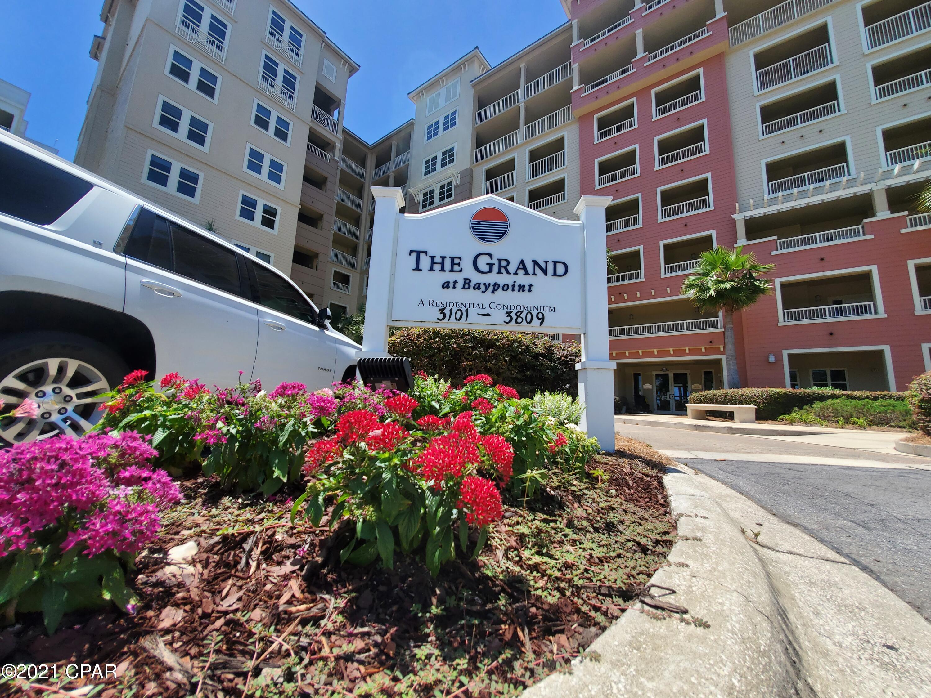 'CURRENTLY UNDER CONTRACT, SELLER ACCEPTING BACKUP OFFERS' This beautiful corner, 3 bedroom, 3 bath unit has views of the bay, Shell Island and the pass. The Grand features a state of the art fitness room, pool, whirlpool, outdoor kitchen, and gas fire pit. Each unit comes with a separate climate controlled storage unit. Bay Point has a world class golf course, clay tennis courts, 24 hour roving security and a Sheraton Hotel. The Grand is the newest condo in Bay Point.