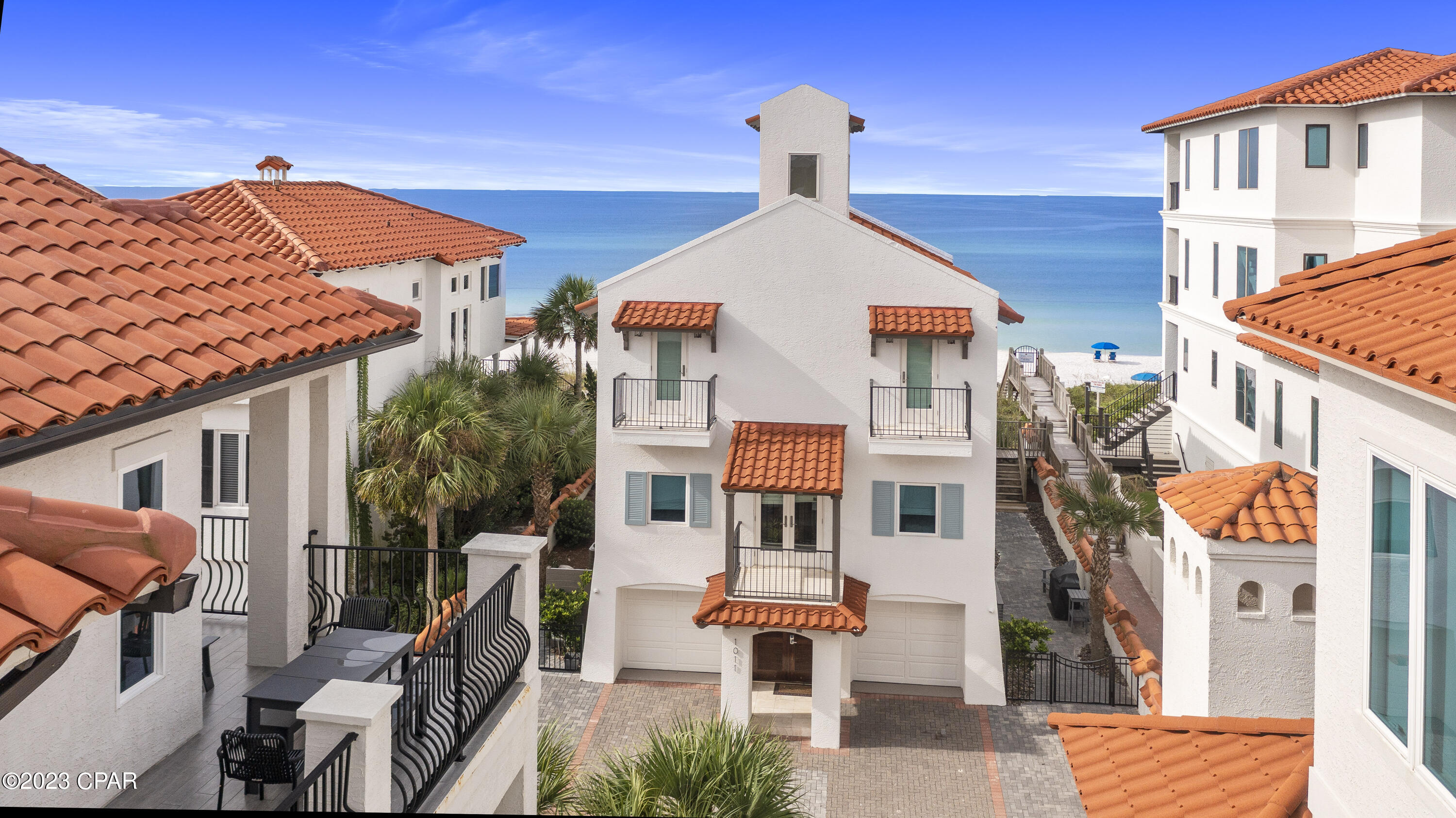 Experience the ultimate beachfront lifestyle in this stunning, well-appointed residence located in the exclusive gated community of Vizcaya at Dune Allen on West 30A. Boasting breathtaking views of the Emerald Coast and 1000 feet of private beachfront, Vizcaya offers unparalleled relaxation and privacy. The home features 5 bedrooms, 5.5 baths, and an amazing $600k renovation in 2020. Vizcaya offers a community pool and cabanas with a bar area and is conveniently located close to everything 30A has to offer. Enjoy ample storage inside and out, expanded parking for 4 vehicles, and a deck connected to the beach walkway. This home is perfect as a personal residence or turnkey investment property with a proven rental history. Fully furnished, except for framed artwork on 3rd floor hallway.