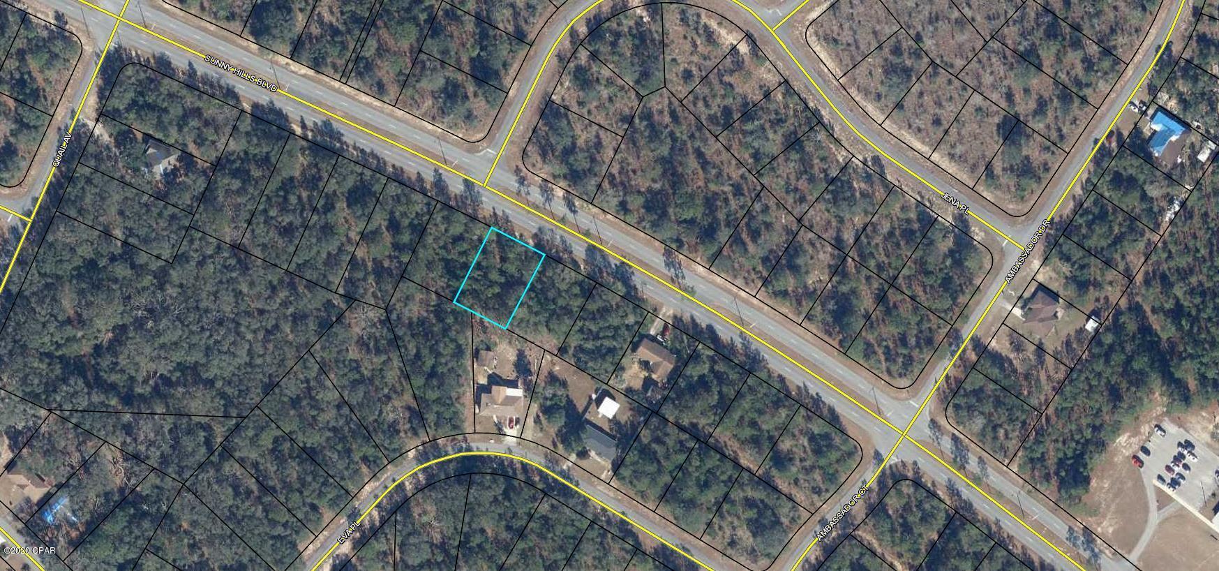 Location, location, location! Building lot in Sunny Hills right on the main boulevard. The Sunny Hills community is located 25 miles north of Panama City and 18 miles south of Chipley. In this quiet community you will find a popular 18 hole public golf course, Boat Lake with it's white sand swimming beach, and many fine fishing spots. Great opportunity to build your dream home, or just invest in the future of the Florida Panhandle. Buyer to pay Title Insurance, Closing fee, and Doc Stamps on the Deed.