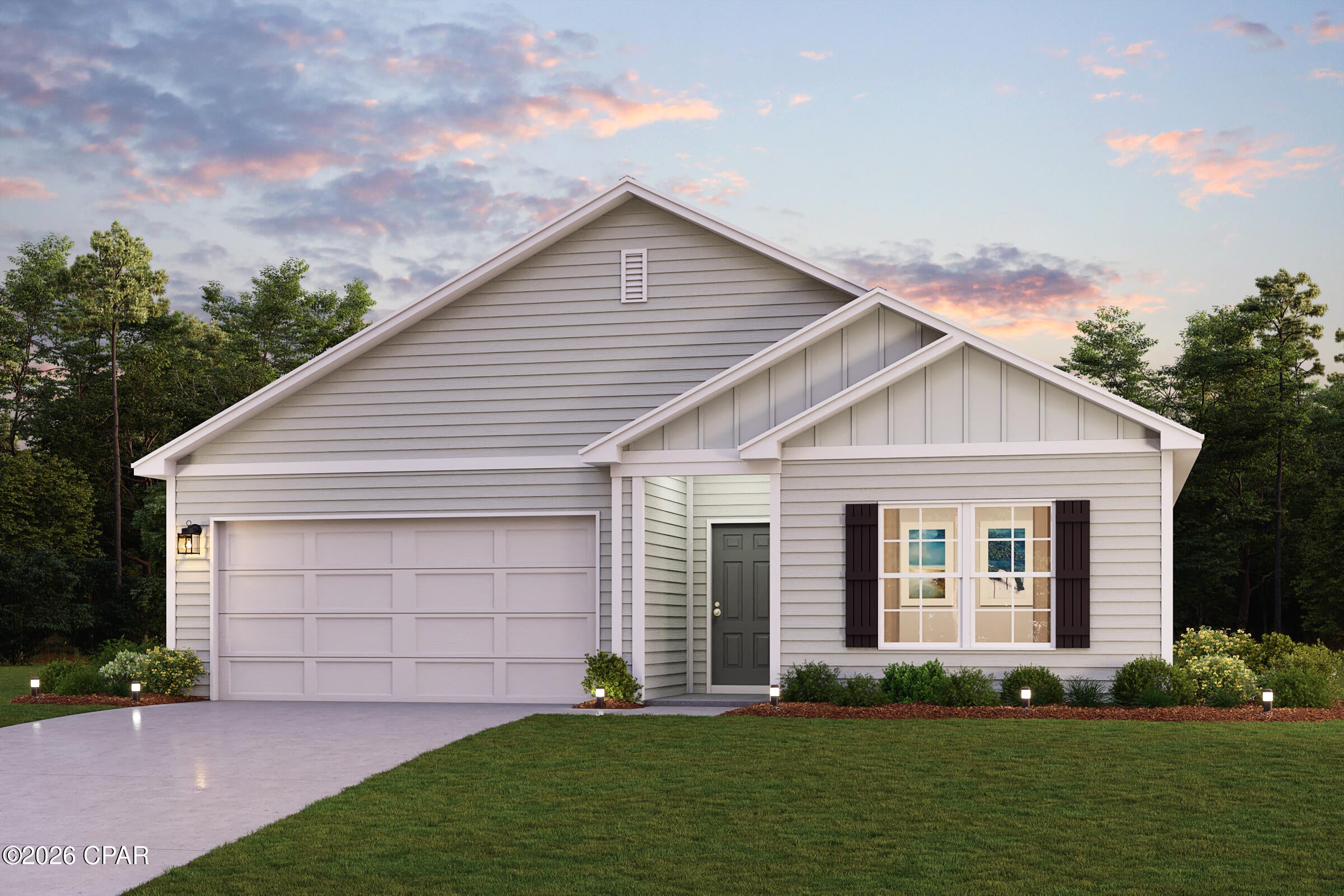Discover Your Dream Home in the Sunny Hills Classic Community! The Roanoke Plan offers a seamless open-concept design that integrates Living, Dining, and Kitchen areas--perfect for hosting guests or relaxing in comfort. Enjoy energy-efficient Low-E insulated windows throughout. The gourmet Kitchen boasts beautiful cabinetry, quartz countertops, and  Stainless Steel Appliances. Retreat to the tranquil primary suite featuring dual vanity sinks and a spacious walk-in closet. Three additional bedrooms, a stylish secondary bathroom, and a charming patio complete this exceptional home.  Energy-efficient features like Low E insulated dual pane windows and a one-year limited home warranty ensure peace of mind. 
Ask sales counselor about new enhanced kitchen cabinet features and updated farmhouse style trim package!