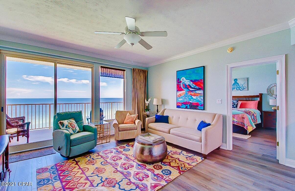 CURRENTLY UNDER CONTRACT, SELLER ACCEPTING BACKUP OFFERS Upscale designer Treasure Island condo that has been very well cared for, and  decorated simply adorable!  Beautiful furnishings throughout, as well as an adorable bunk bed alcove and pottery barn daybed.  Both bedrooms have king beds, and master has its own private access to the HUGE balcony. Incredible views from balcony - all the way down the coastline! AC only 15 months old! Treasure Island Resort is one of the best investments on the beach, with it's low HOA dues.  It's located on the east end of Panama City Beach and is close to the best dining in PCB!  Treasure Island is very close to the State Park (walking distance) and marinas. Seller is requiring for summer rentals to be honored. Amenities are great!  Seasonal Liza's Cafe on pool deck which has some of the best gourmet sandwiches and mixed drinks to satisfy our guest on the gulf coast!  Multiple shower stations that can be utilized before entering the pool and returning from the beach. Huge hot tub will relax you will looking out over the gulf! Treasure Island Resort also offers 2 gazebos on our pool deck that can be used by guests during pool hours.  Treasure Island also offers a newly renovated fitness center equipped with top of the line treadmills and weight stations. 

Aside from the elegant pool and beach, there is an Owner's Lounge equipped with books, magazines, games, and a television. This lounge may be reserved at the Front Desk for  all gatherings from business professional to entertaining family and friends. Weber natural gas grills are located on the 3rd floor of the parking garage and charcoal grills located on the pool deck.