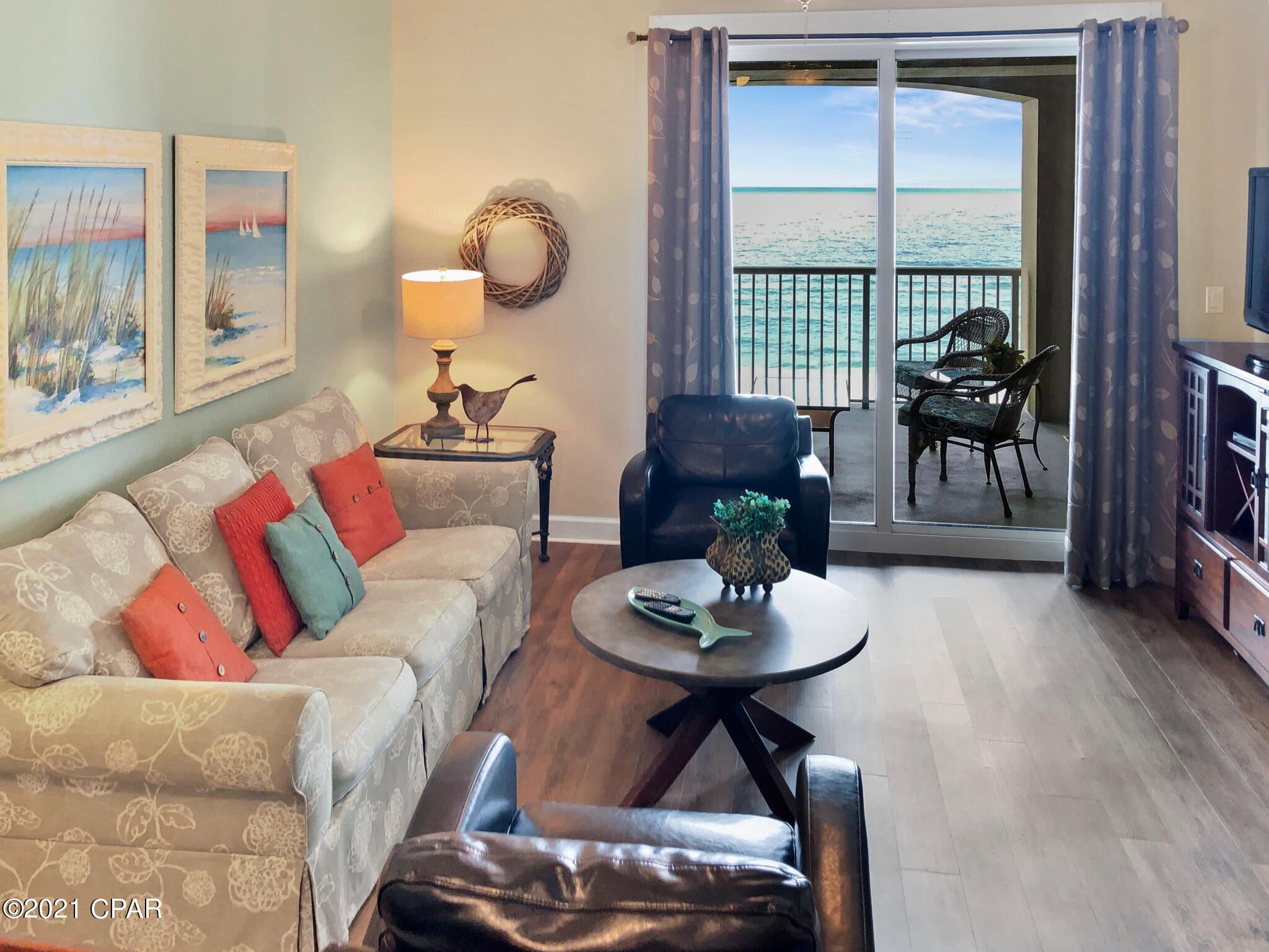 Grand Panama is in the heart of PCB with easy access to the best shopping and dining that the area has to offer. Featuring all of the amenities including two pools, two hot tubs, kiddie pool, fitness center, large parking garage, gas grills and most importantly, easy access to the beach! Grand Panama is also one of the only properties to qualify for VA financing. The condo is a rental machine and produces a great return. It features two bedrooms, two full baths (master has a large soaking tub and separate shower). All granite counters, stainless appliances, ceramic tile floors throughout for easy maintenance. This specific unit has an oversized balcony which offers almost double the outdoor space of a normal unit at Grand Panama and offers ample seating and a table for outdoor dining.