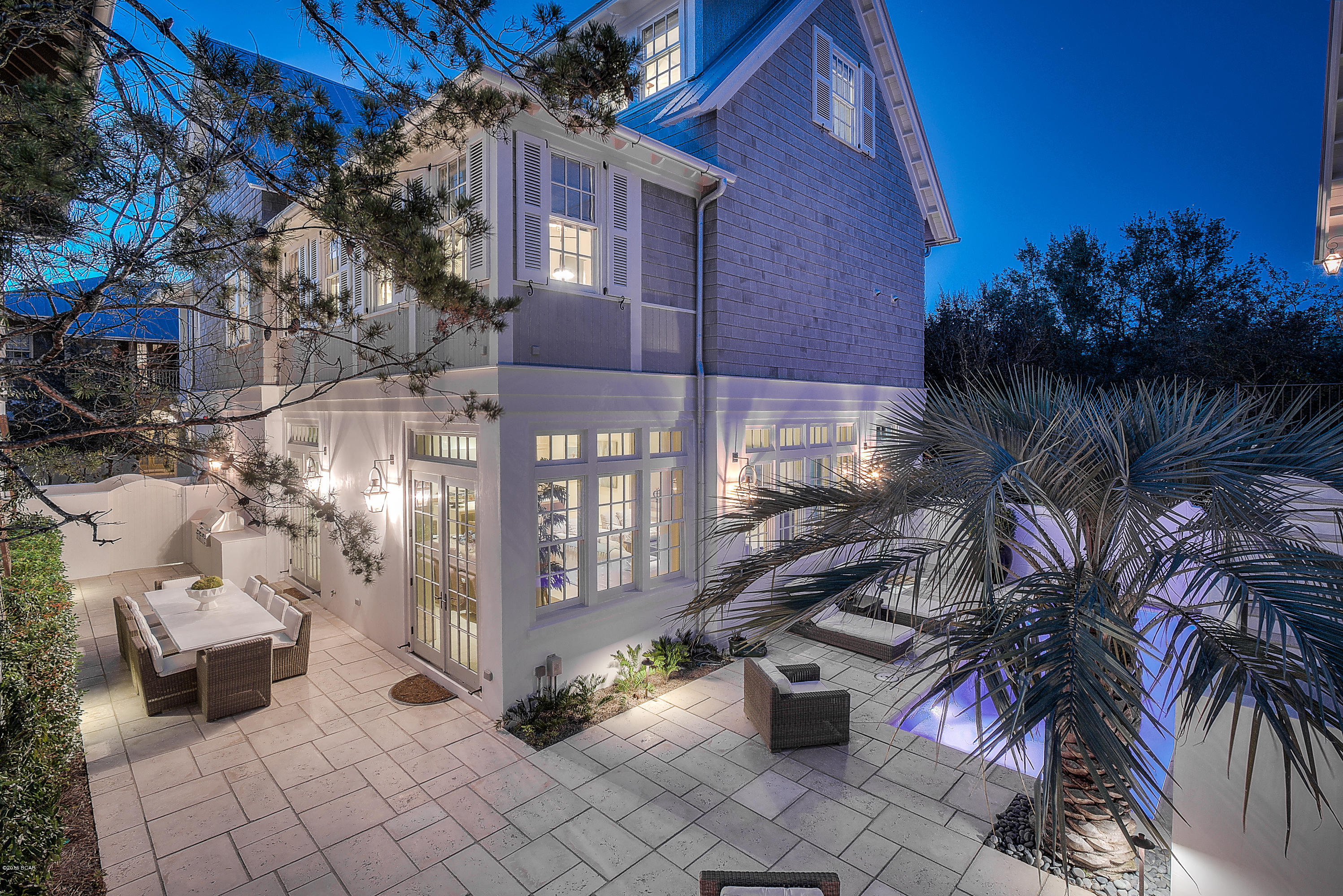 “Brilliant Blue” is a treat for the imagination & the senses. Located on one of the largest home lots on the desirable Beachside of Rosemary Beach, this architectural masterpiece was designed by TS Adams & brought to you by the builder of the award winning 2012 Coast Living Home. A bright, neutral palette sets the tone for the antique, recovered wood beams on the ceiling, the sleek Venetian plastered walls, stone floors, limestone & marble kitchen & baths and stunning top of the line electrical & plumbing features. But that’s only the beginning. The private St. Tropez inspired courtyard is truly breath taking; a private swimming pool, lounging area, fireplace with separate seating area and outdoor dining area with seating for 10 offer the prefect balance to the stunning interior spac