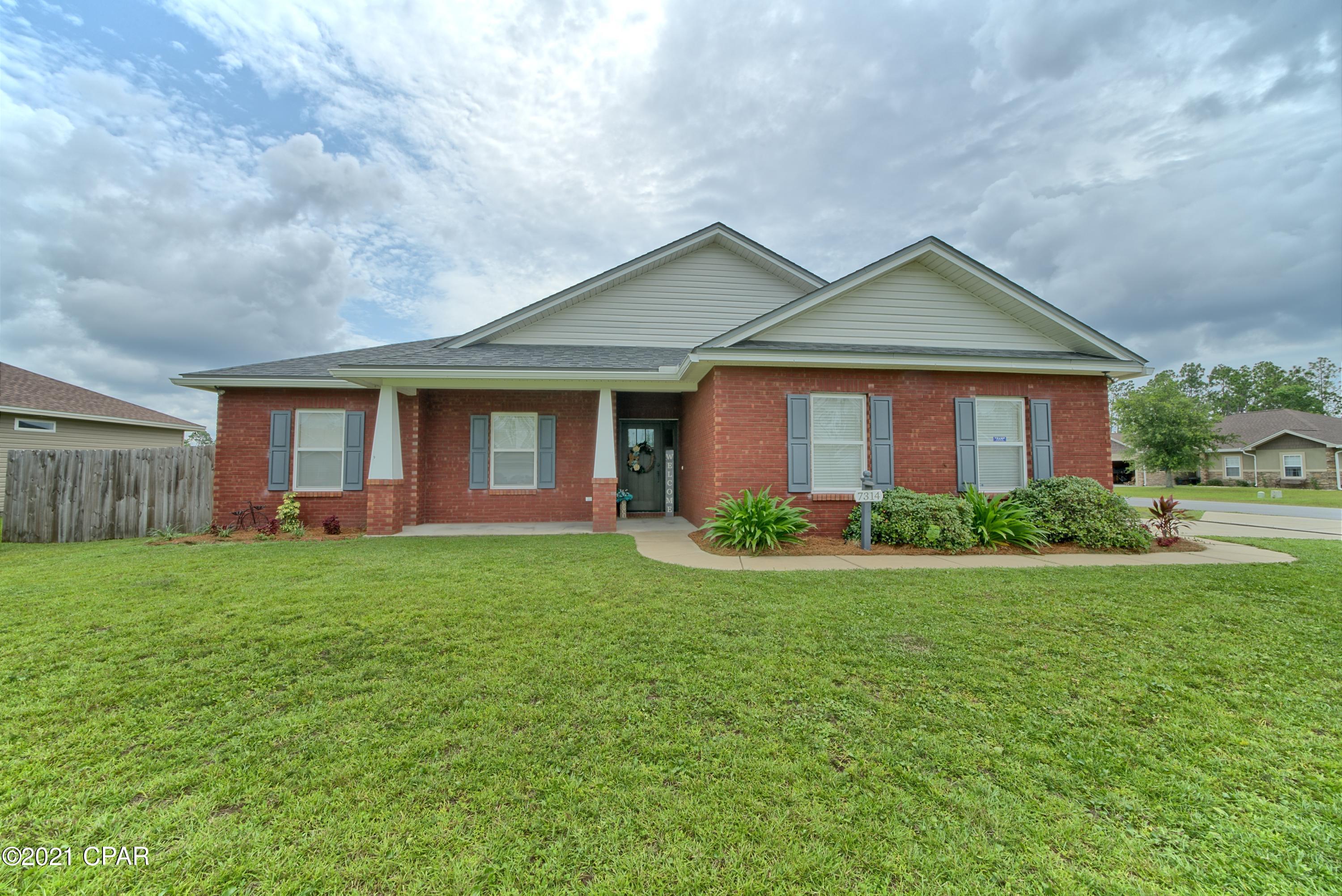 Come see this beautiful brick home located on a large corner lot with an above ground pool! Entering the home you'll see raised ceilings, LVP flooring and an open floor plan. A good sized mud room sits between the foyer and garage entrance and beyond is the laundry room. Living room is large with tray ceiling and separates the master suite from the other bedrooms. An updated kitchen contains stainless appliances, breakfast bar, granite countertops and beautiful dark stained cabinets. The grand master bedroom has its own ensuite bath which has double vanities, his/her walk-in closets, and garden tub. Two additional bedrooms are good sized and share a full bath. There is also a half bath perfect for guests to use. Exiting the home there's a covered patio and fully fenced in backyard. The above ground pool has it's own wood deck surrounding one side. For additional storage there is a shed on the side of the home. Don't miss out! Set up your personal tour today!