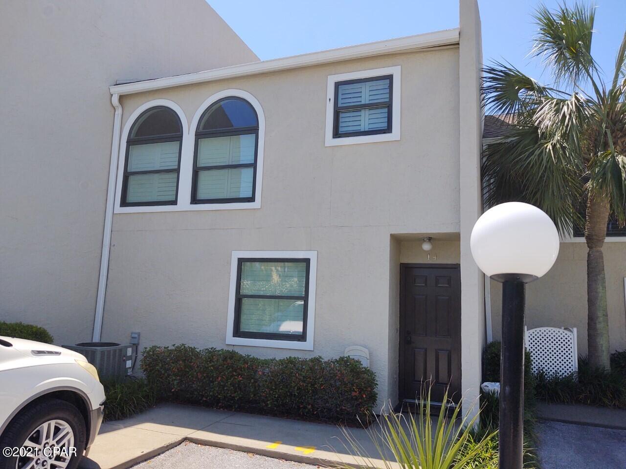* 'CURRENTLY UNDER CONTRACT, SELLER ACCEPTING BACKUP OFFERS' Cozy, small Townhome Community Gulf-side of Thomas Drive, Half Block to SCHOONERS!! Beach Access immediately across from the private courtyard gate. Bedrooms on the main floor with patio access in the Master, sharing the Courtyard/Pool view with the Main Living area upstairs. Hardwood Floors, Gulf View, TWO assigned parking spaces, beach shower, full-size washer/dryer, full dining area. Walk to St. Andrews State Park, Dining and Entertainment. Publix, Public Boat Launch and Marina right down the street!