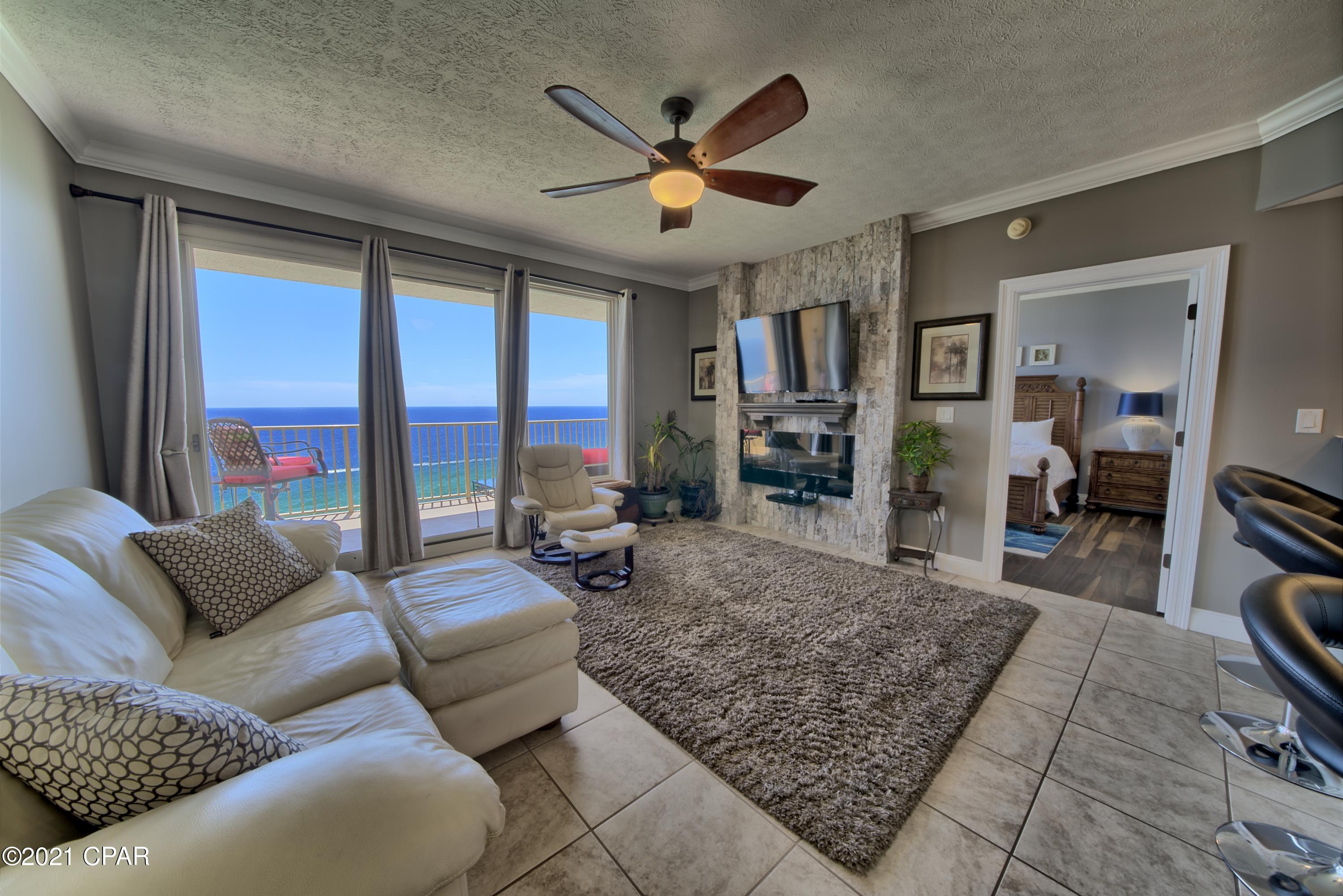 This is a must see unit. This beautiful unit has a lot of upgrades. This complex is oriented so that it gives perhaps the best view of the beach in Panama City Beach.The master bedroom, living and dinning areas have beautiful Gulf Front views. The complex has a large heated pool and a kiddy pool and two gazebos, covered parking, four high-speed elevators, fitness room. From the large Gulf Front balcony you have a great view of the west beach and the east beach including the pristine St Andrews State Park. All information is believed to be correct but should be verified by the Buyer.